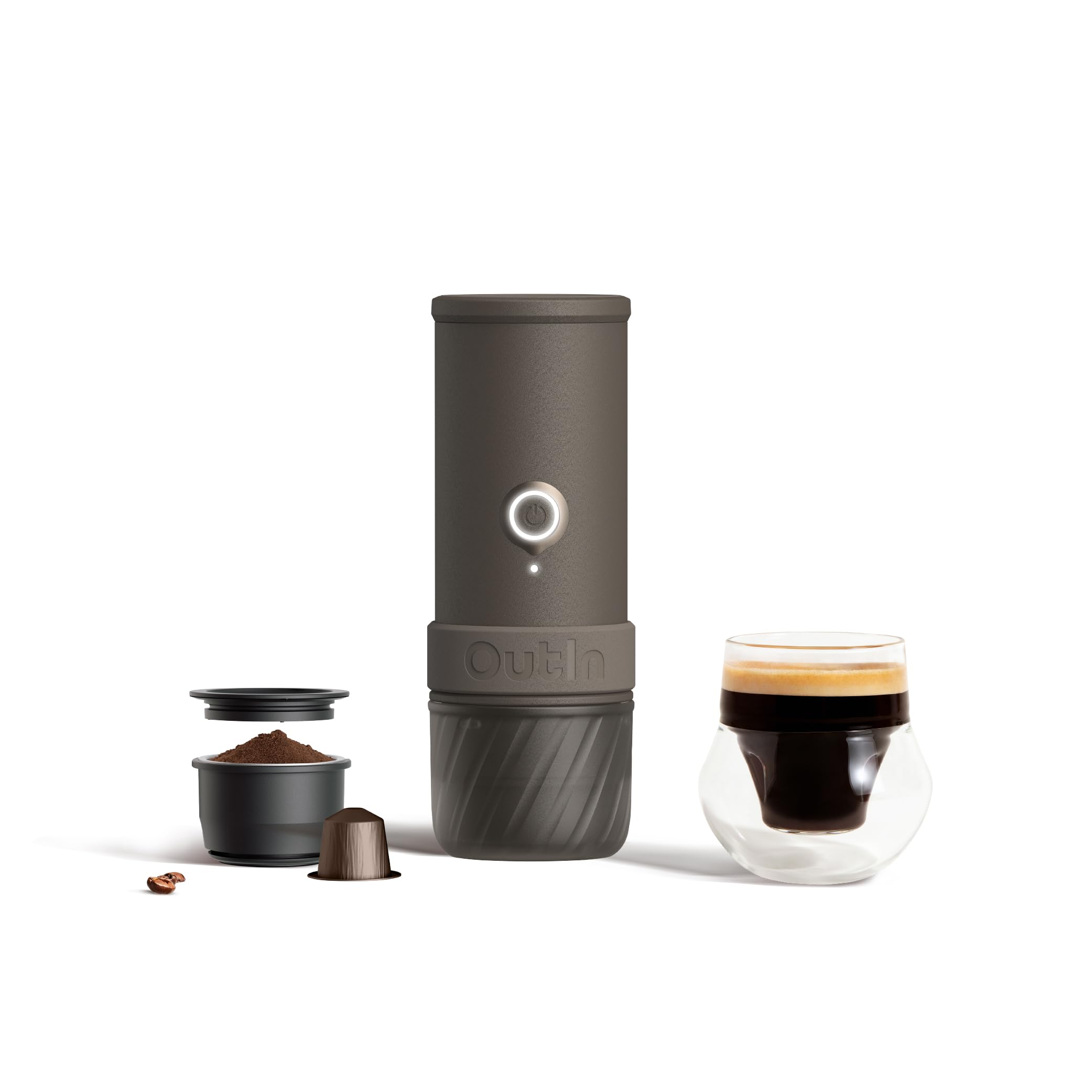 Tragbare elektrische Espressomaschine Mino mit 70 ml, USB-C Schnellladung und IP67, Tundra Brown