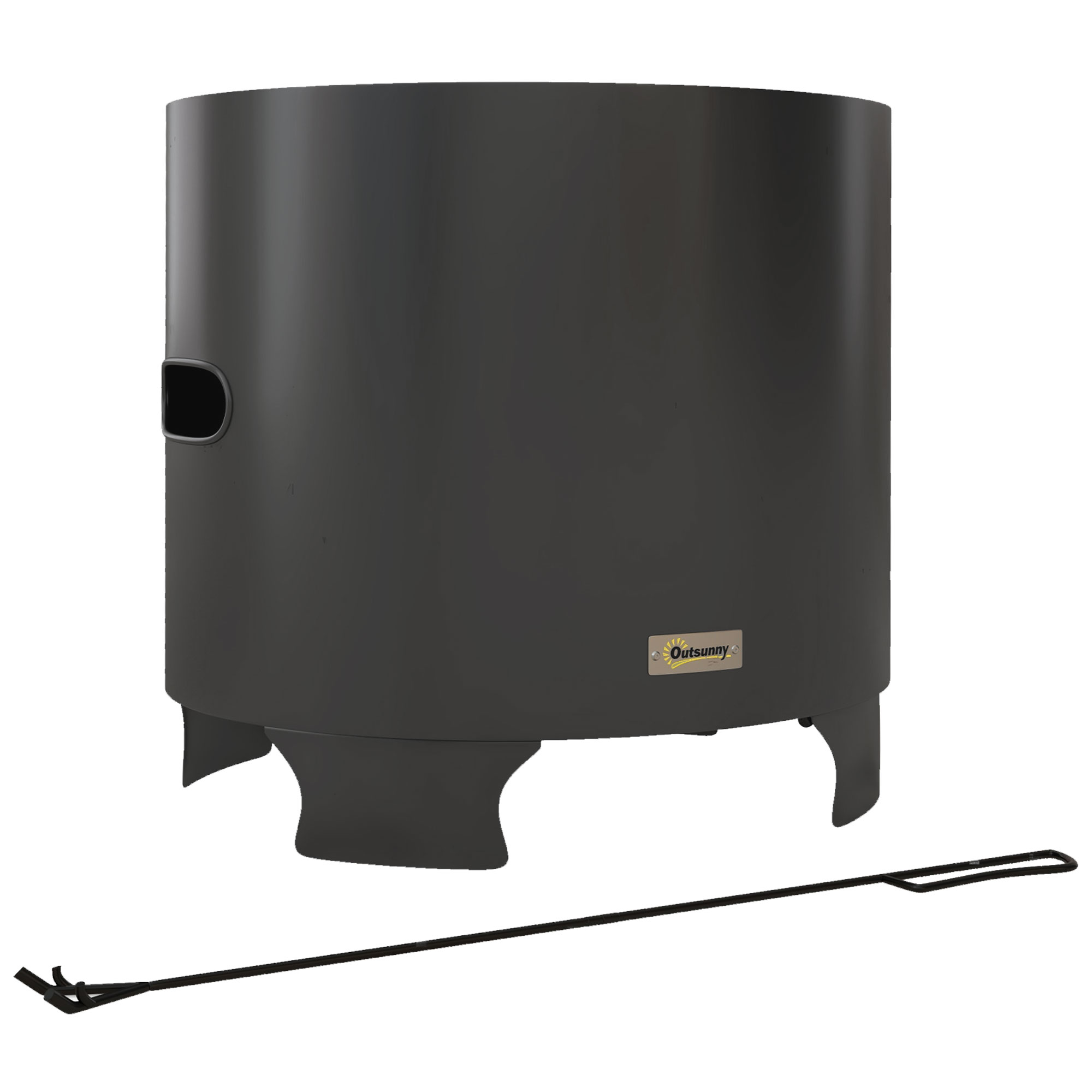 Outsunny Feuerring rauchfrei tragbarer Outdoor-Holzfeuerplatz aus Metall mit Feuerhaken - Durchmesser 45 cm - Schwarz