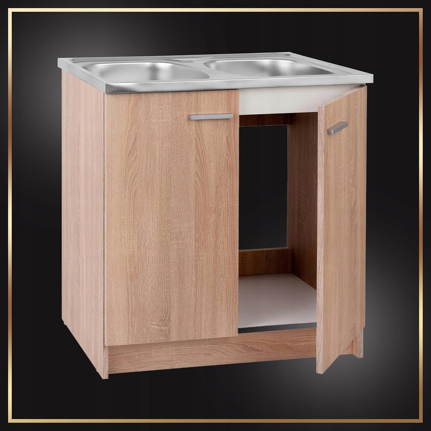 Sonoma - Armadio da cucina, 80 cm, 2 camere, colore beige, flessibile, 46 cm, con raccordo elastico, pronto per il montaggio XXL