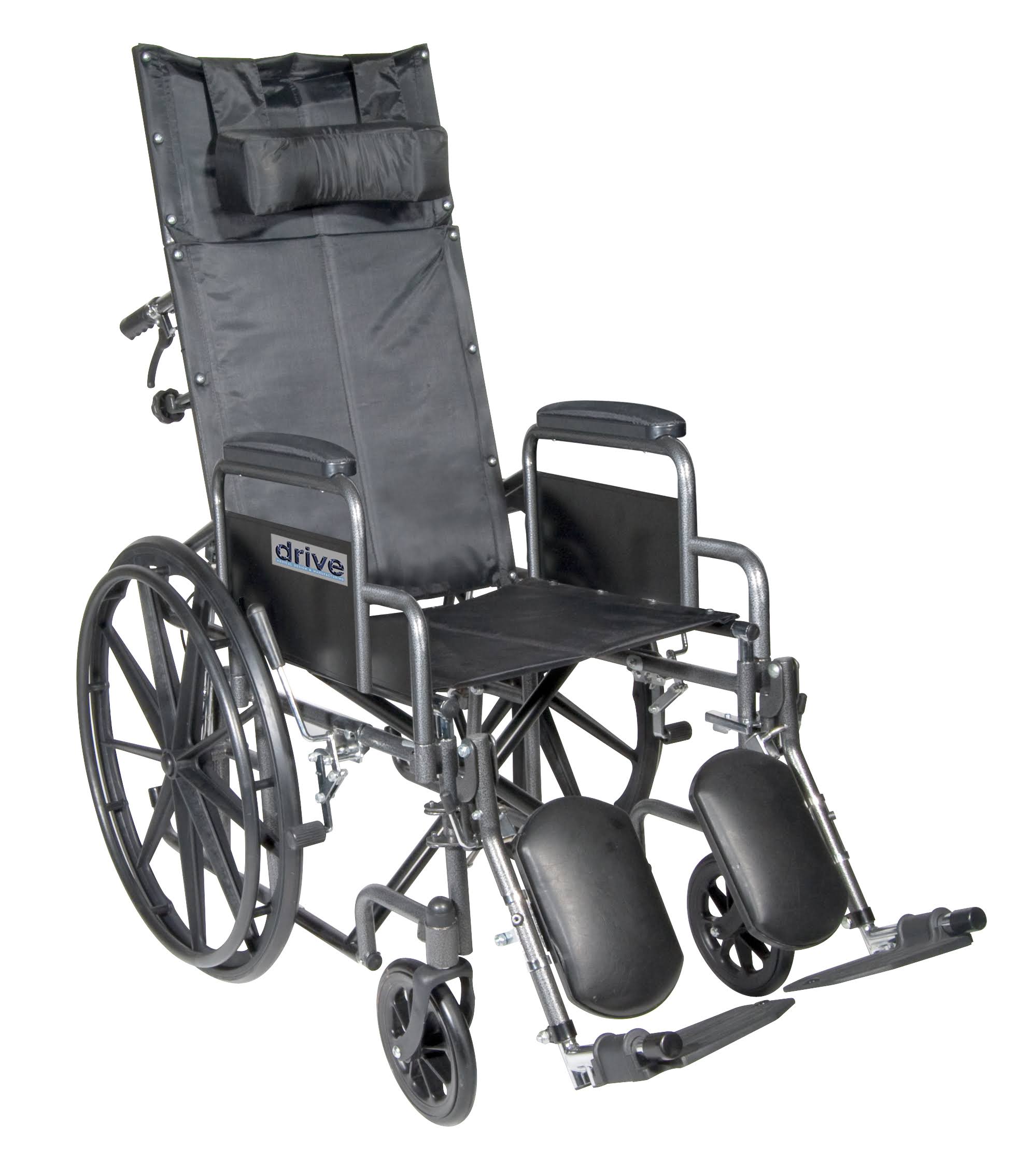 Drive Medical Silver Sport Reclining Wheelchair, 20&prime;&prime; Seat, Hydraulic Recline, Elevating Leg Rests, Detachable Desk Arms