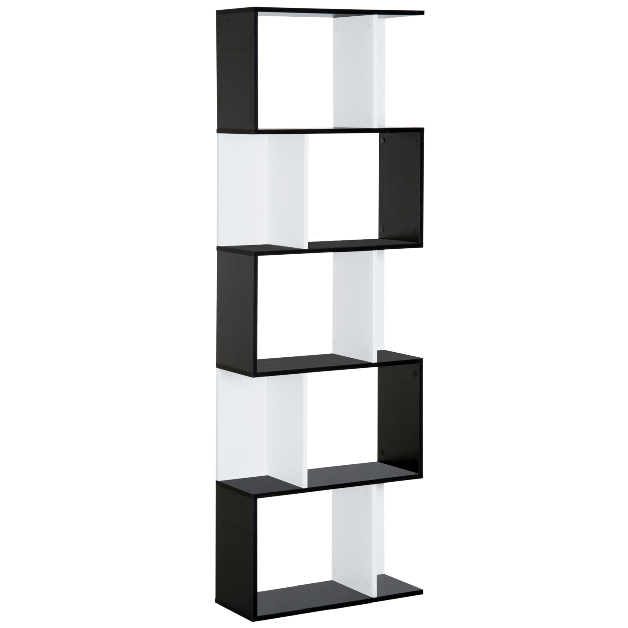 HOMCOM Bücherregal S-förmig Ausstellungsregal Standregal 5-stöckiger moderner Raumteiler Spanplatte Schwarz 60 x 24 x 184,5 cm