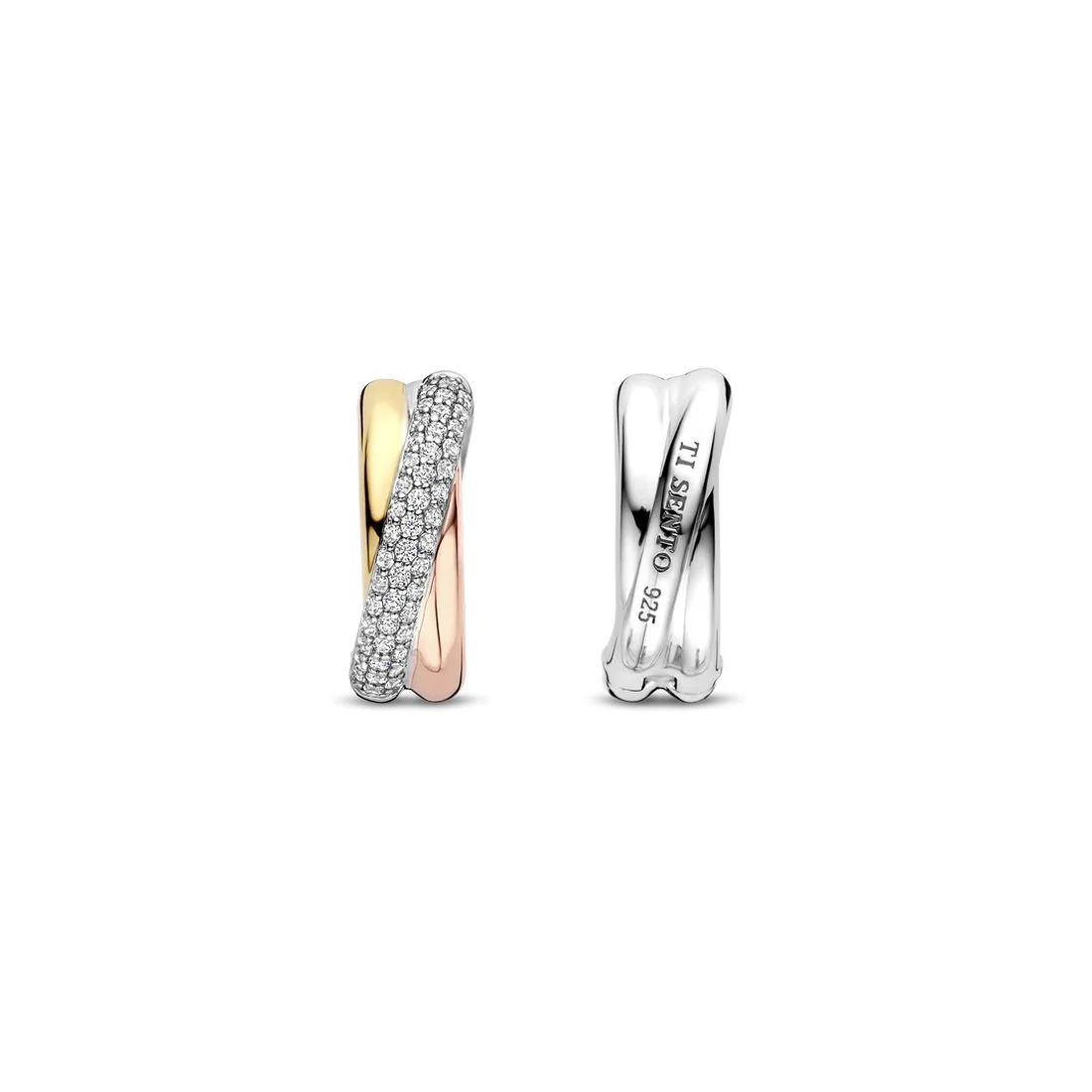 Orecchini Ti Sento Milano a cerchio con bande bicolore e pietre 78012ZT