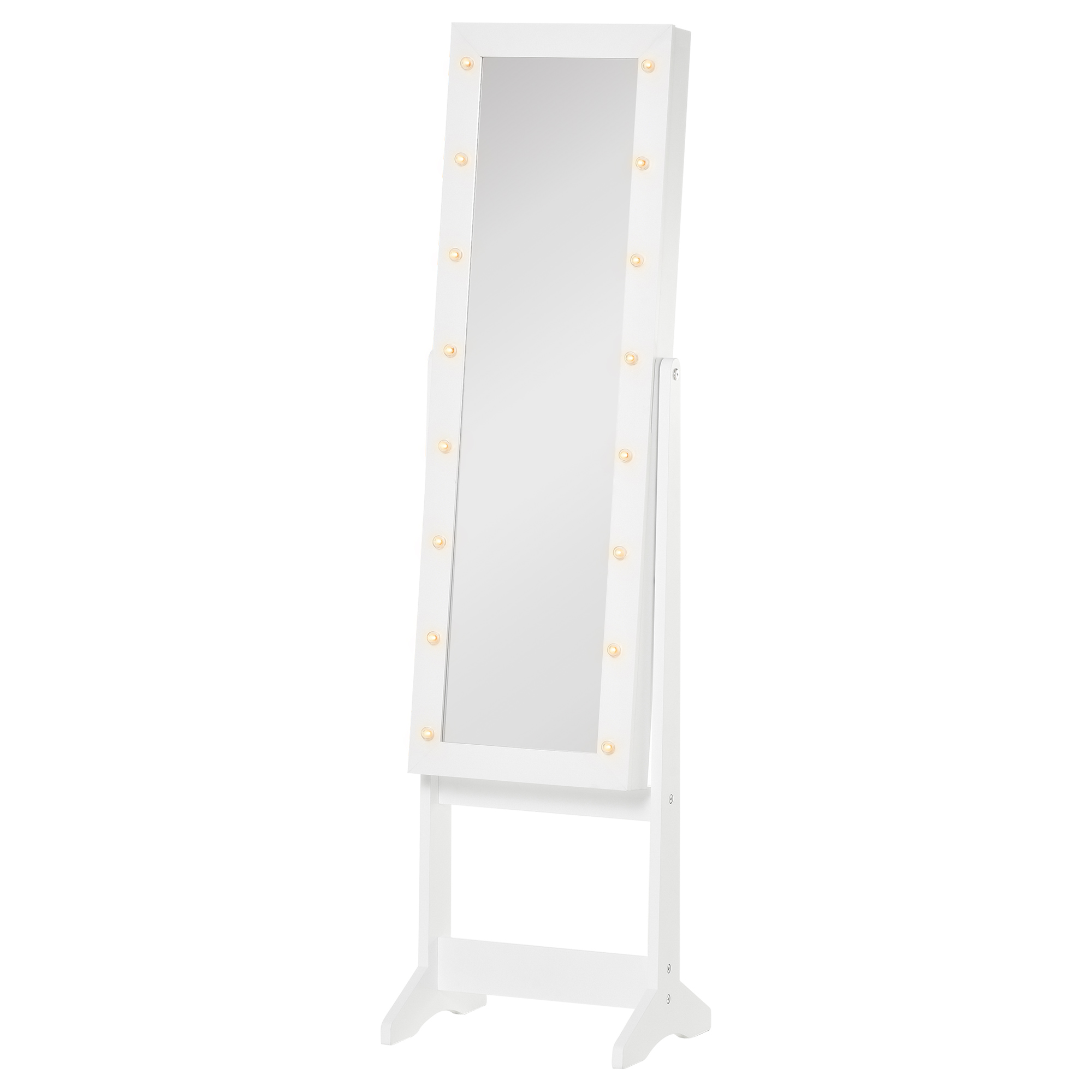 HOMCOM LED Schmuckschrank mit Spiegel Spiegelschrank Standspiegel Schmuckregal Spiegel verstellbar Cremeweiß 136 cm hoch