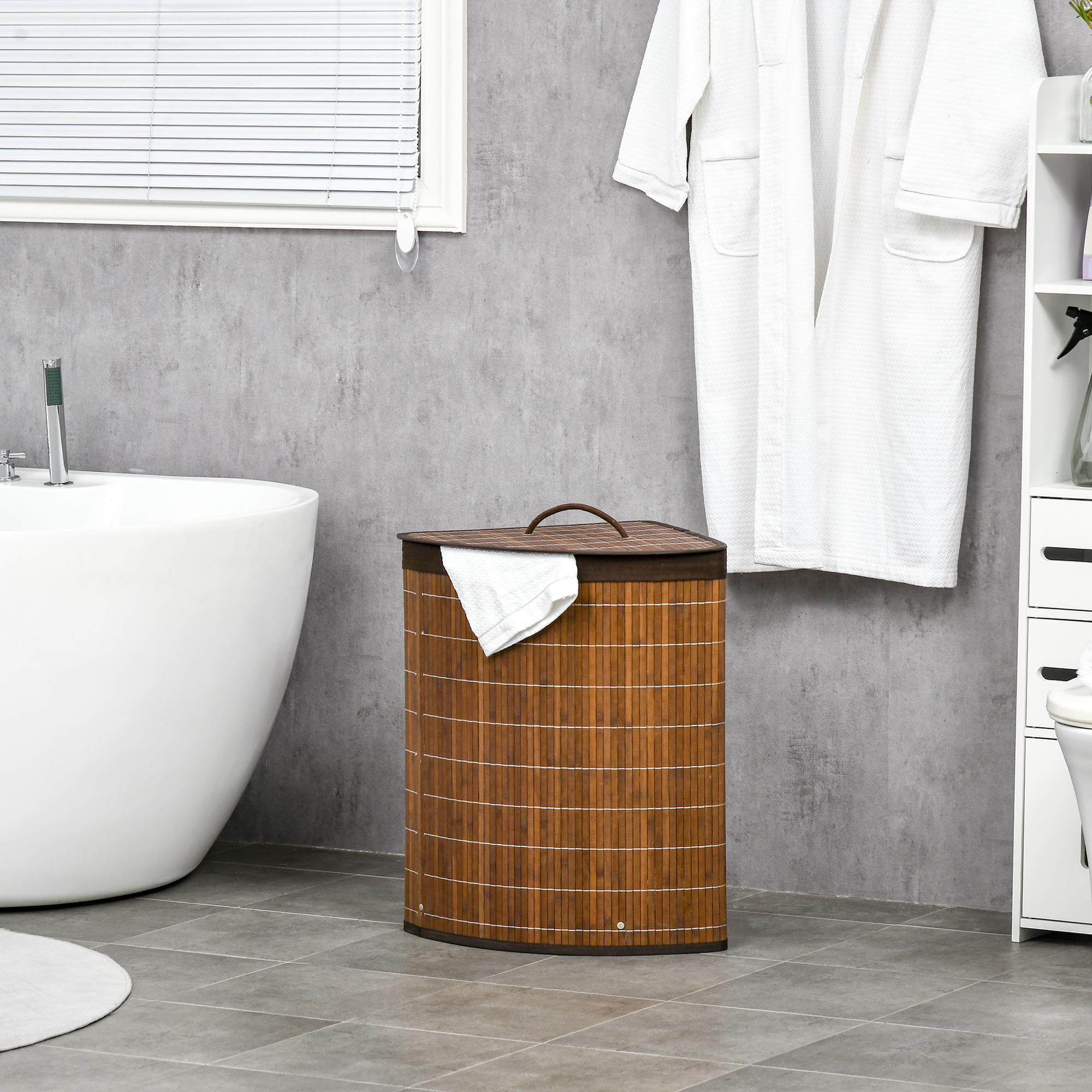 HOMCOM Wäschekorb Wäschesammler, 55L Fassungsvermögen, abnehmbarer Deckel, 38 cm x 38 cm x 57cm, Braun
