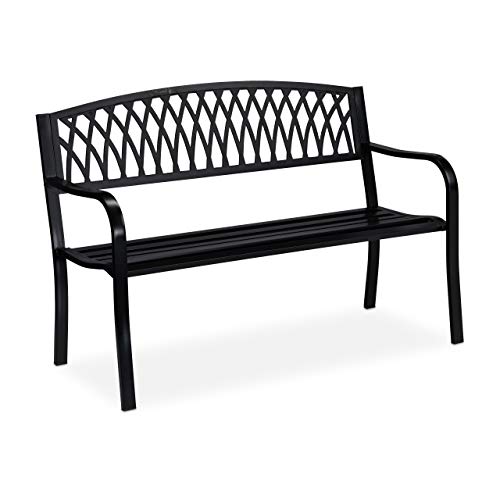 Relaxdays Panca da Giardino, Outdoor, a 2 Posti, Elegante Accessorio per Arredare Balcone e Veranda, 87x127x60 cm, Nero, Acciaio, 1 pz : Giardino e giardinaggio