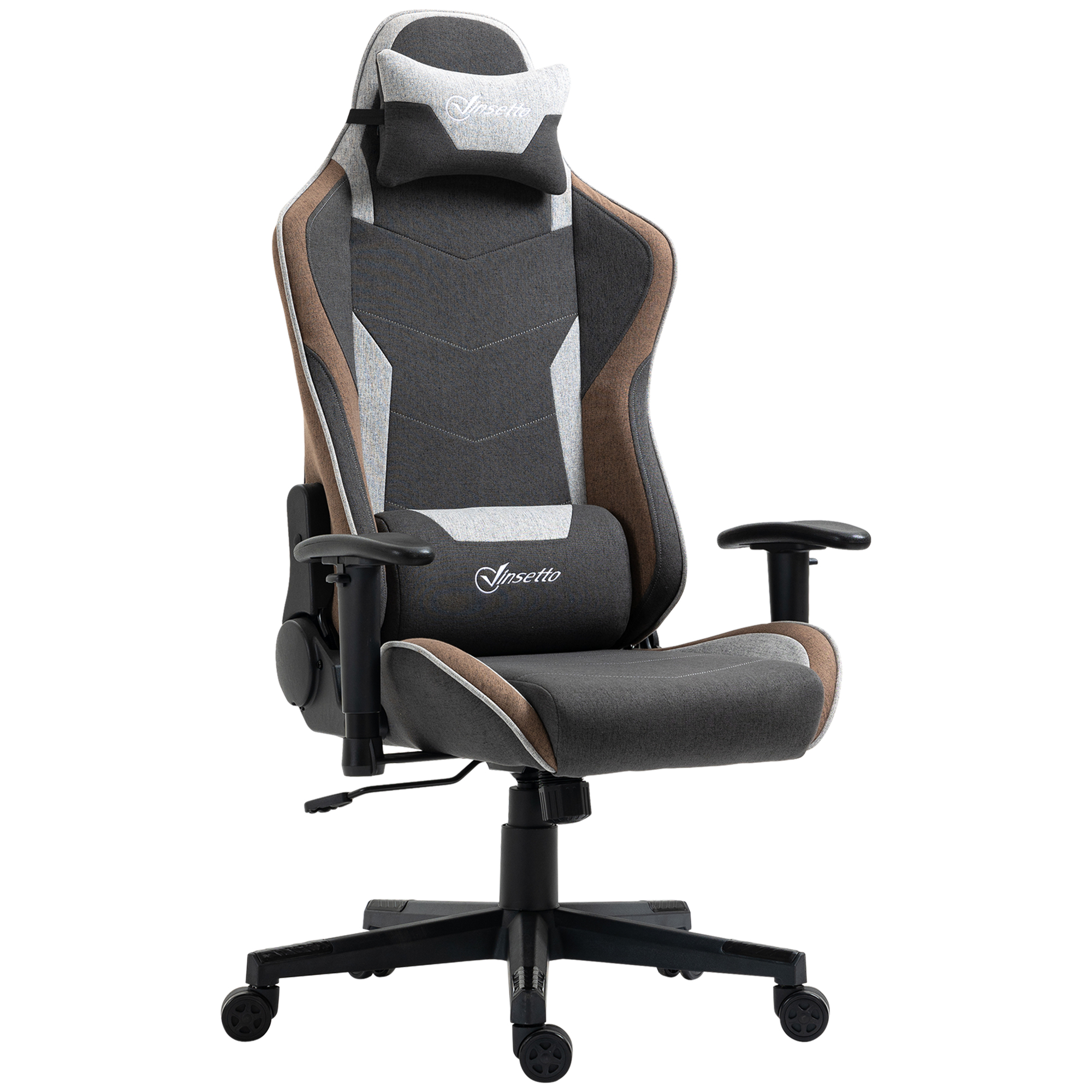 Vinsetto Gaming-Stuhl Neigbar um 150° mit Wippfunktion, Kopfstütze und Lendenkissen, Grau