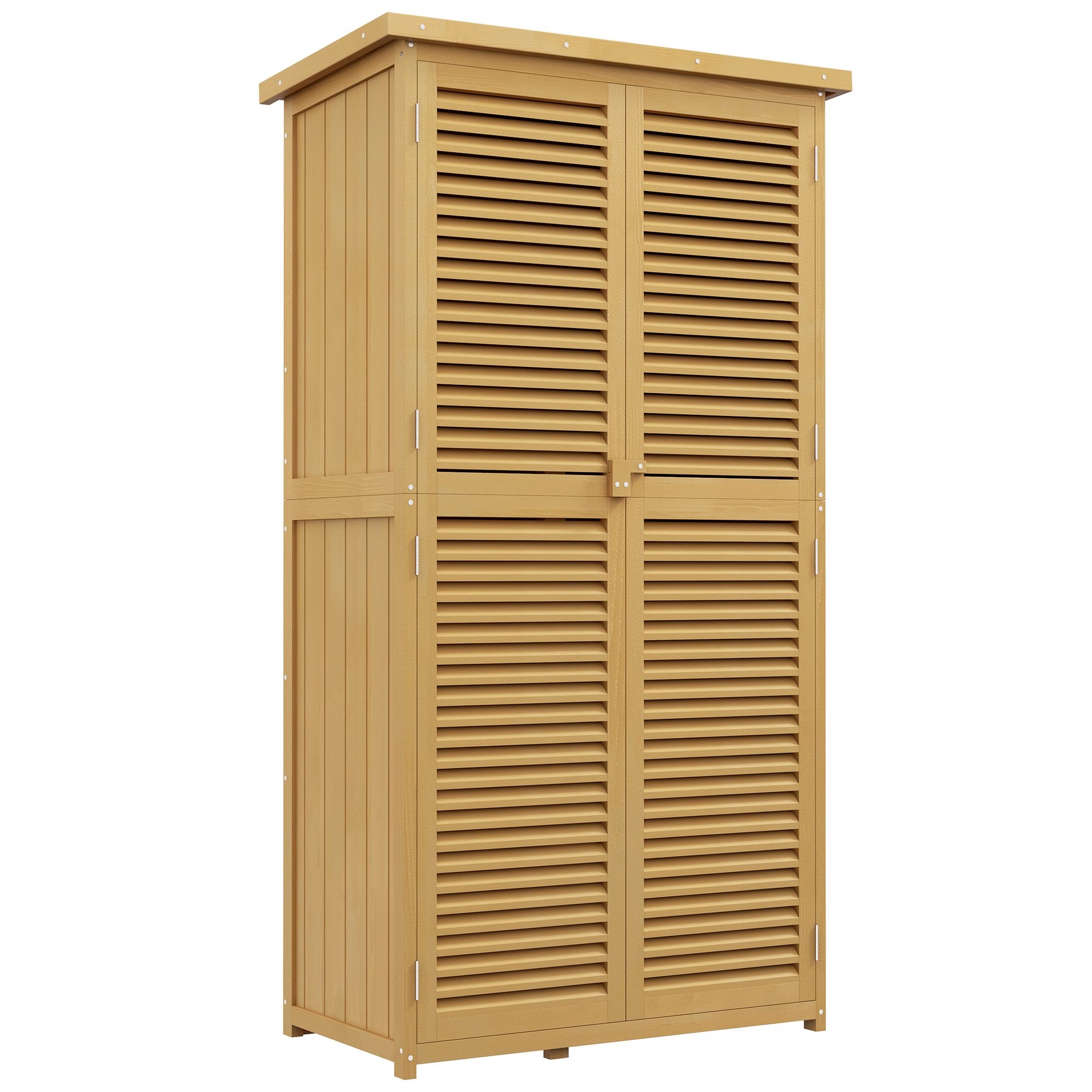 Outsunny Weerbestendige Tuinkast, 2 Deuren met Slot, Grenenhout, 87L x 46,5B x 160H cm, Lichtgeel