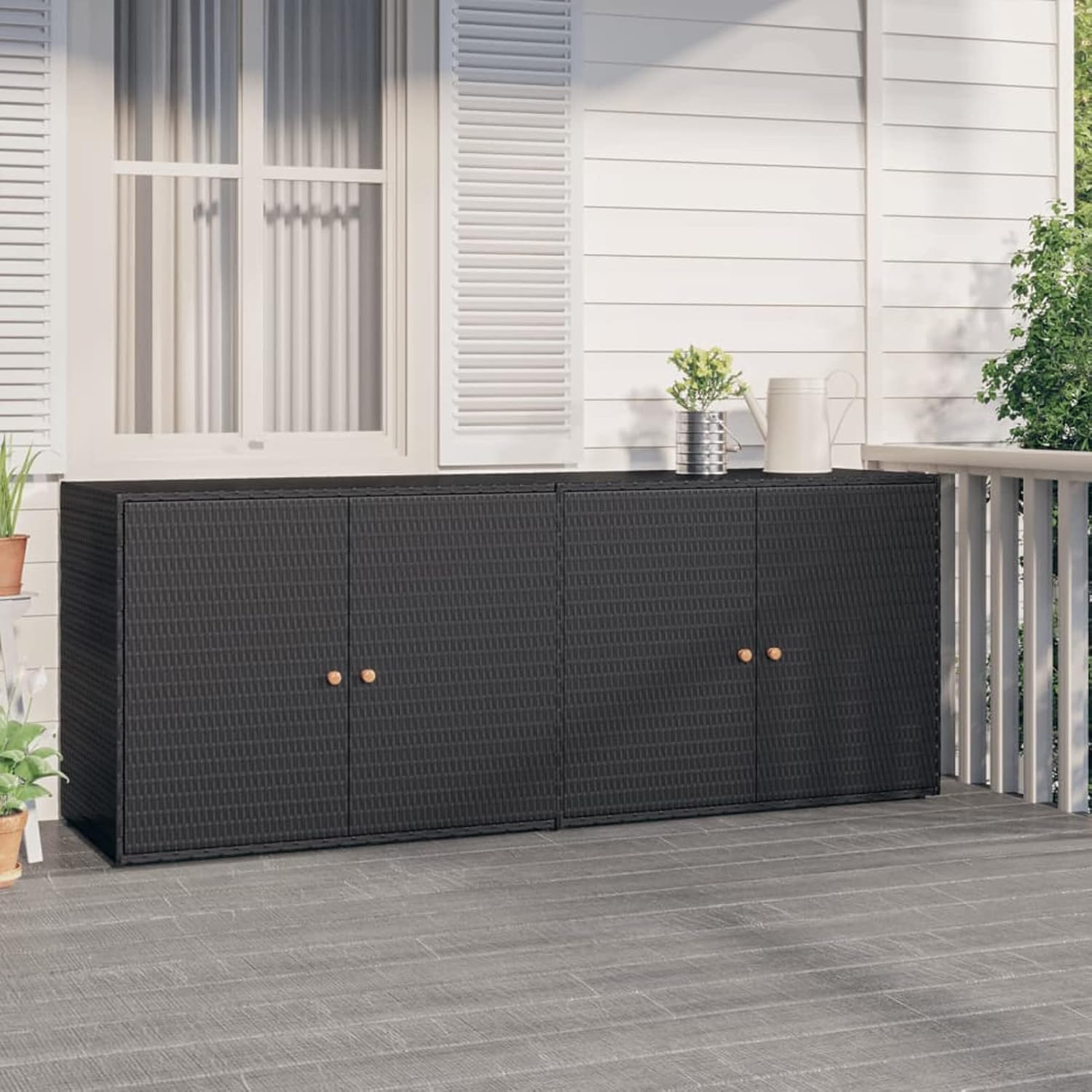 Garden Cabinet, Home Cabinet, Rattan Cabinet, Balcony Cabinet, Black, 198 x 55.5 x 80 cm