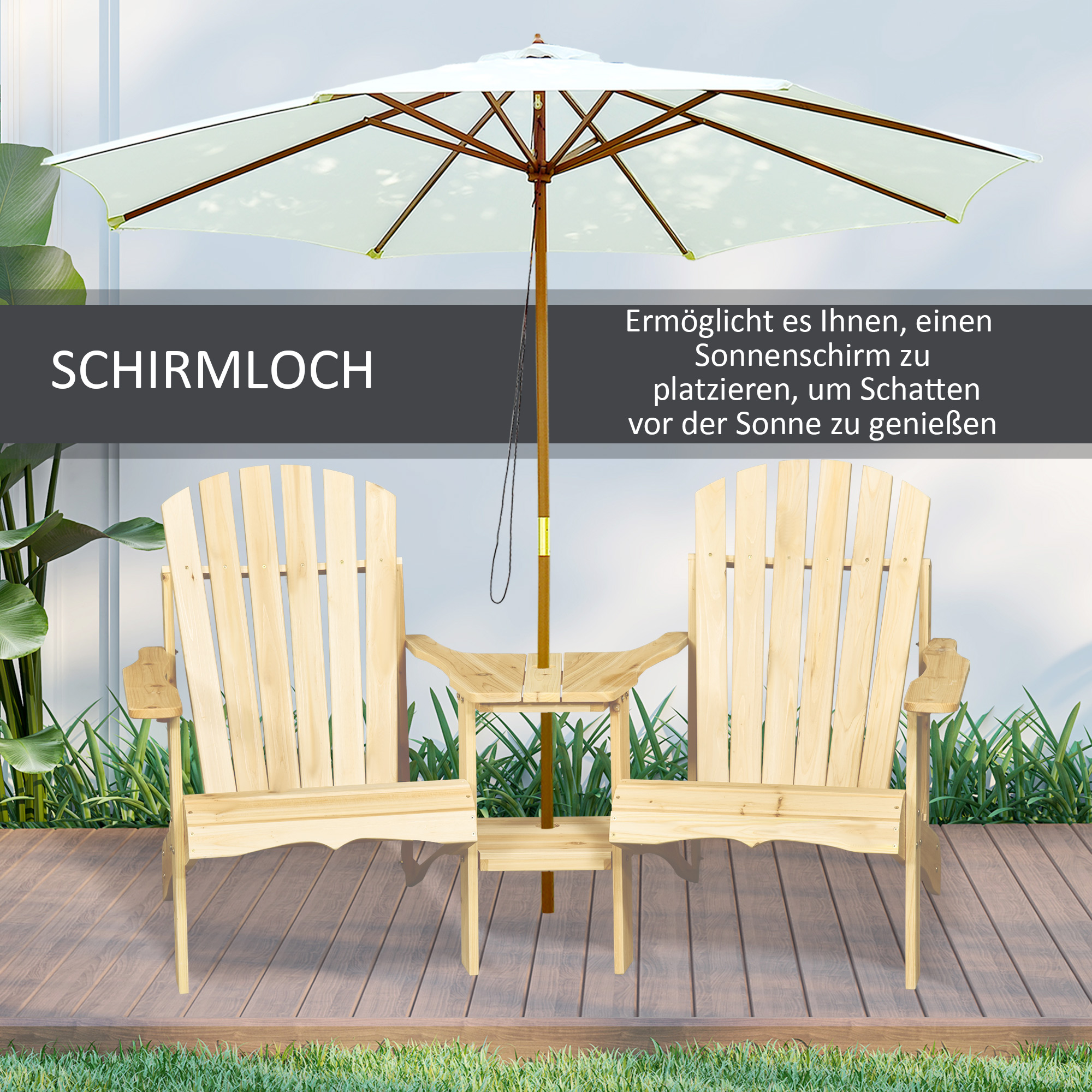 2 tuinstoelen met bijzettafel naturel dennenhout 178 x 87 x 92 cm