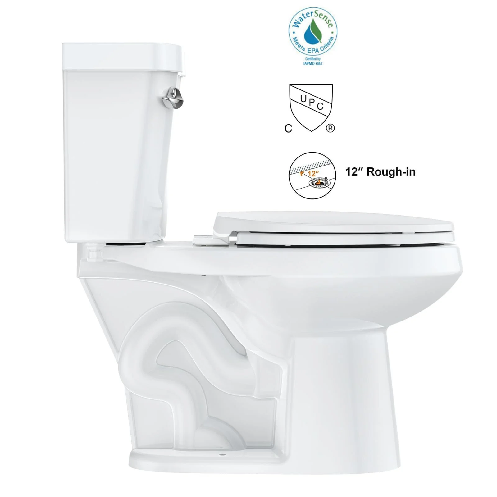 Two-Piece Elongated 1.28 GPF Siphonic Flush Toilet with Soft Close Seat, Universal Height ADA Cotton White (Toilet Seat Included)