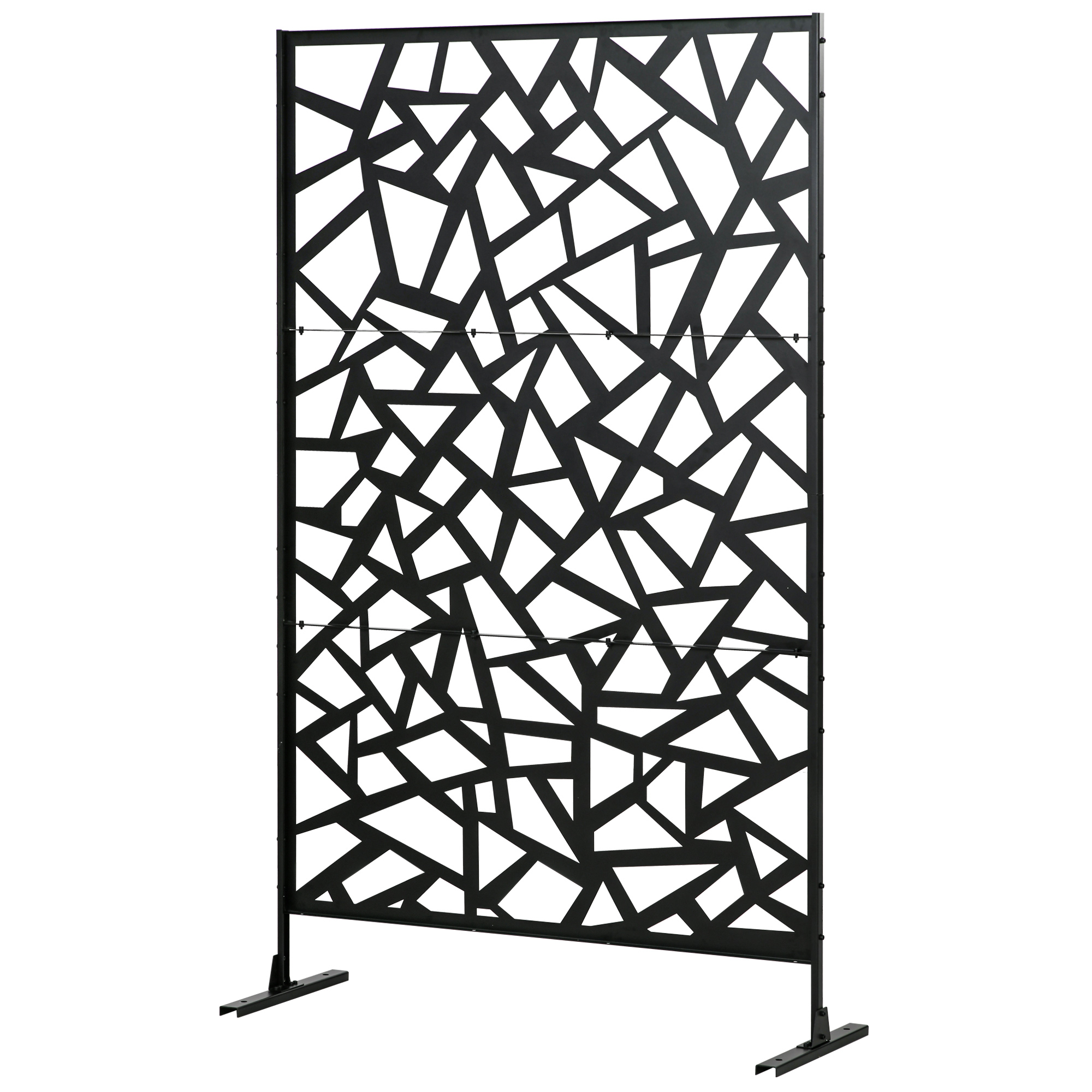 Outsunny Balkon Windschutz dekoratives Außenpaneel mit durchbrochenem geometrischem Muster aus Stahl 122 x 45 x 198 cm Schwarz