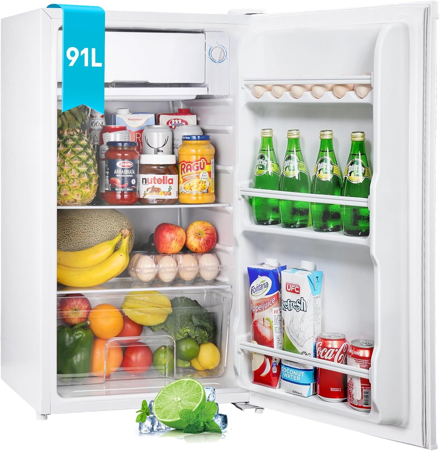 Upstreman 91L Small Refrigerator with Freezer, Single Door Refrigerator, Quiet, Adjustable Thermostat, Vegetable Compartment, Mini Office Fridge, Room, White -BR321