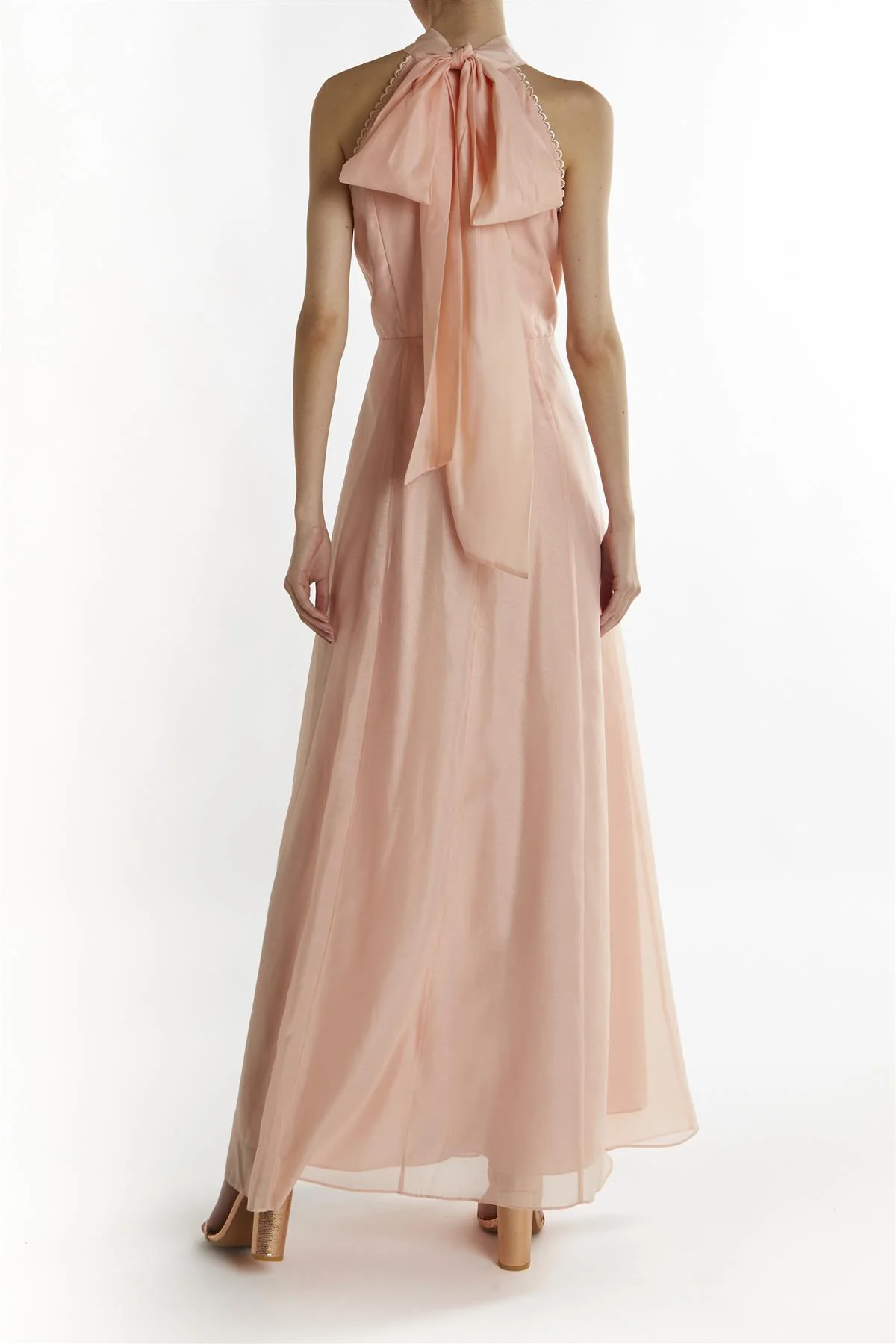 Dusty-Peach Cynthia Halter-Neck Maxi-Dress