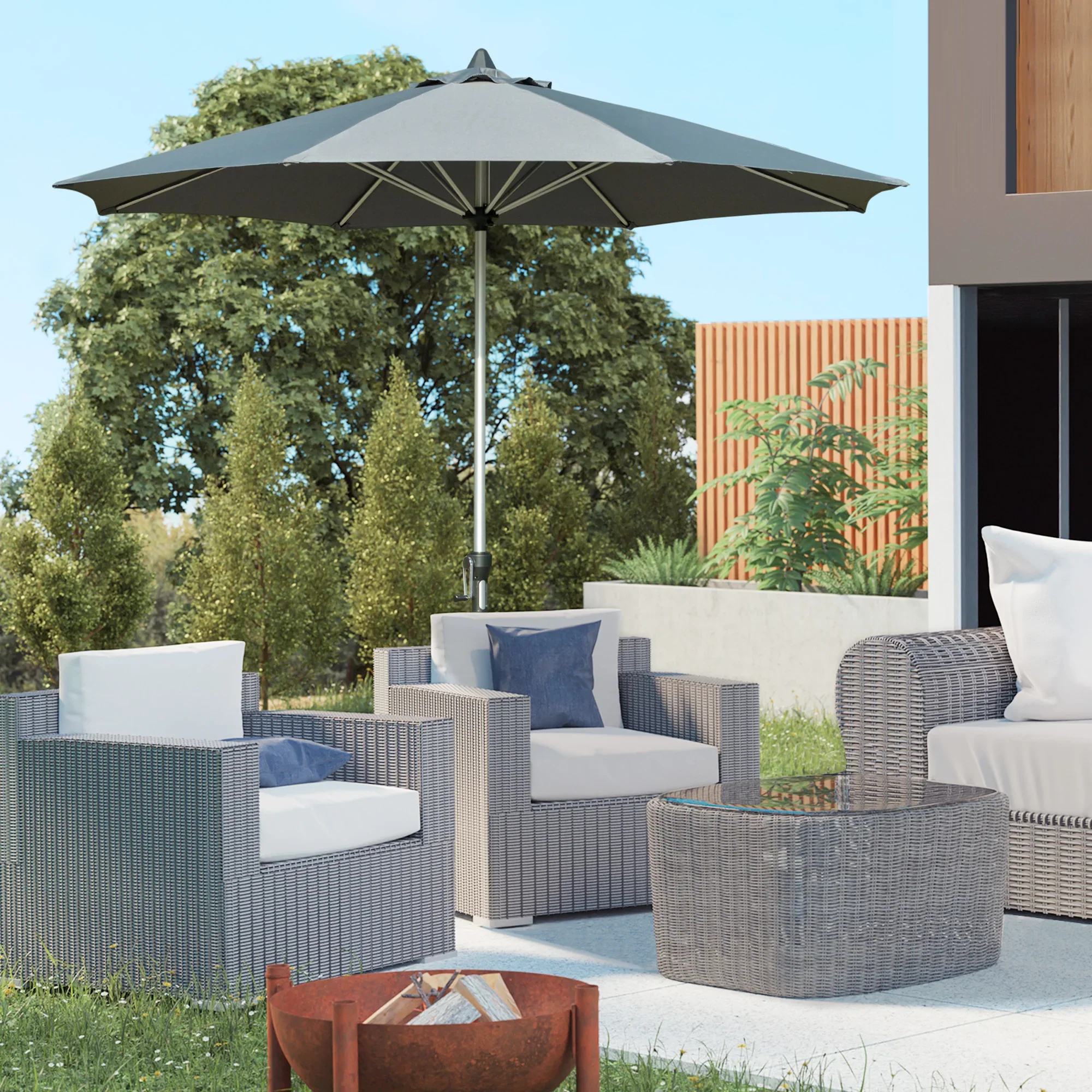 Outsunny Parasol 2,7 m Donkergrijs met Zwengel & UV-bescherming