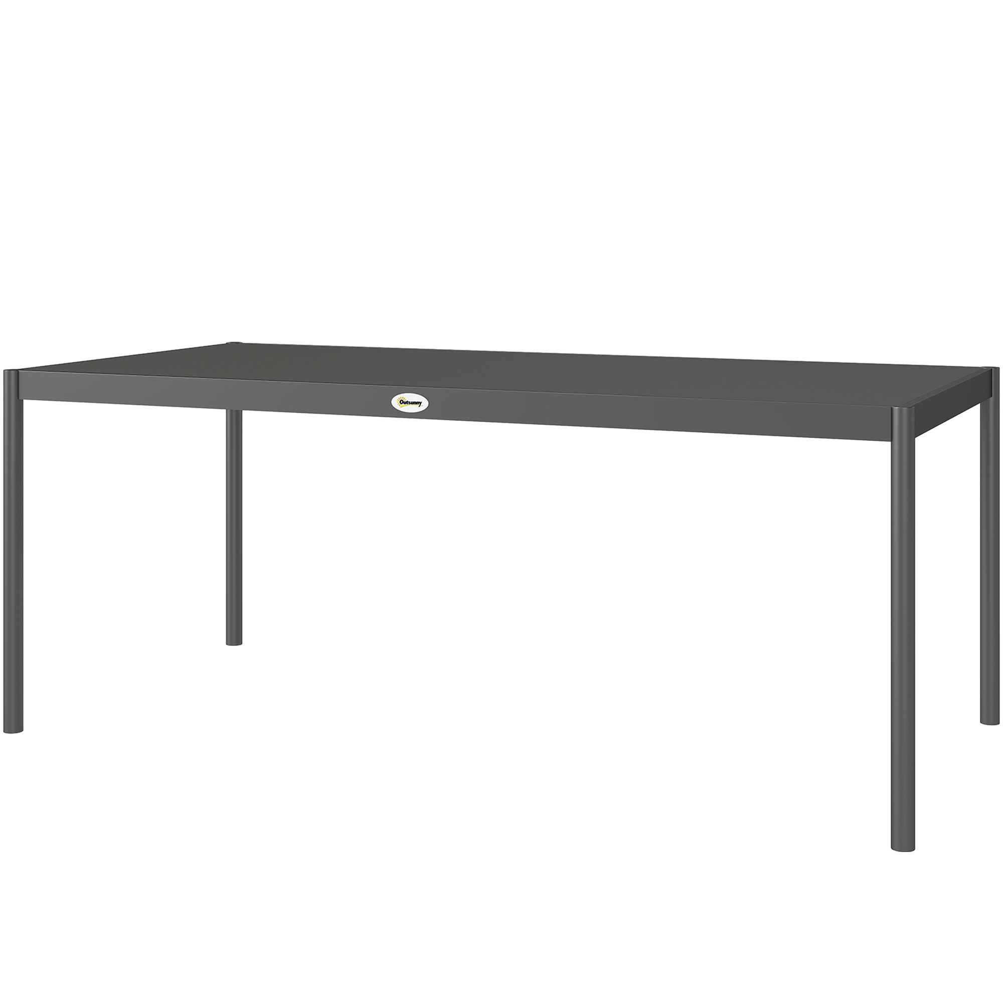 Outsunny Garten-Esstisch aus Stahl, Gartentisch für 8 Personen mit rechteckiger Lamellen-Tischplatte 186 x 90 x 74 cm Dunkelgrau