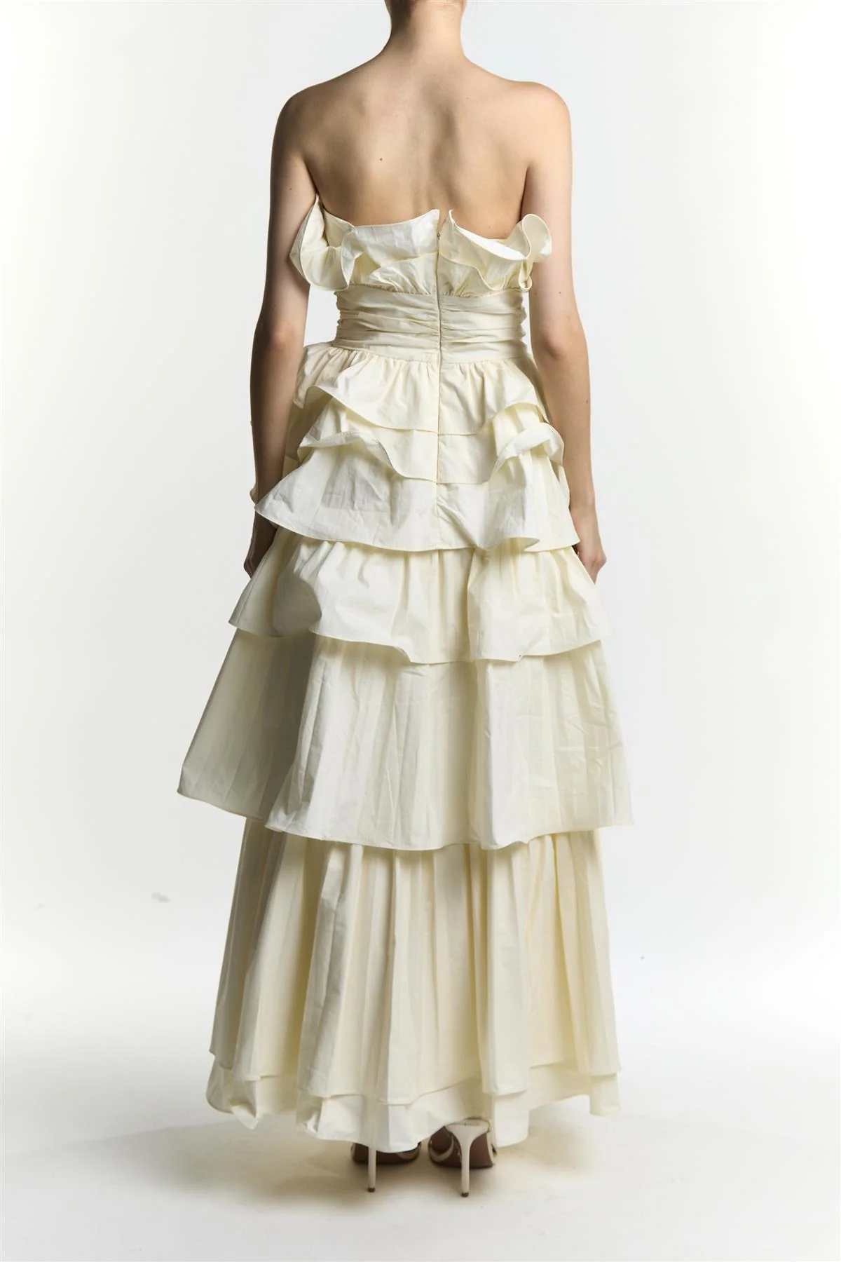 Lia Cream Ruffle Bandeau Maxi Dress