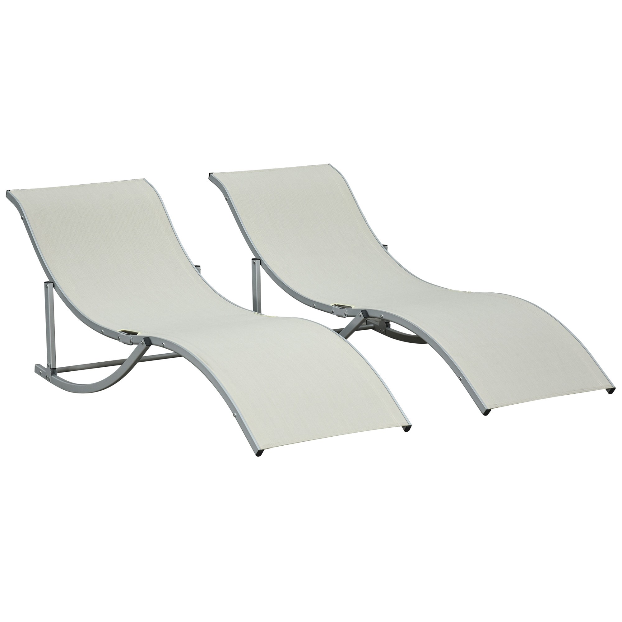 Outsunny 2er Set Sonnenliege Gartenliegen Stoffliege Relaxliege ergonomisch Aluminium Texteline Beige 165 x 61 x 63 cm