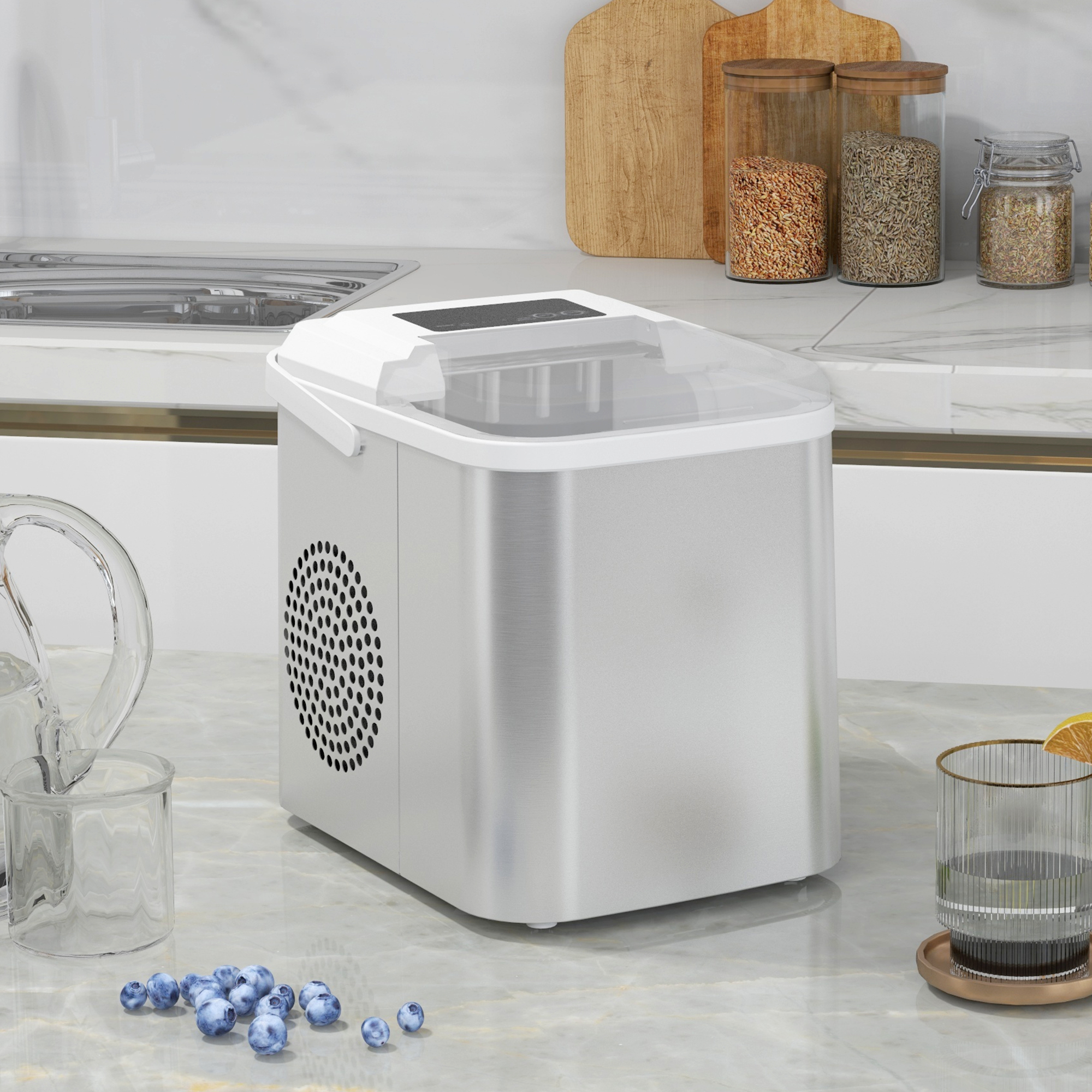 HOMCOM Eiswürfelmaschine, Ice Maker, 12 kg/Tag, 9 Würfel in 6-13 Min, 30,3 x 22,8 x 29 cm, Weiß