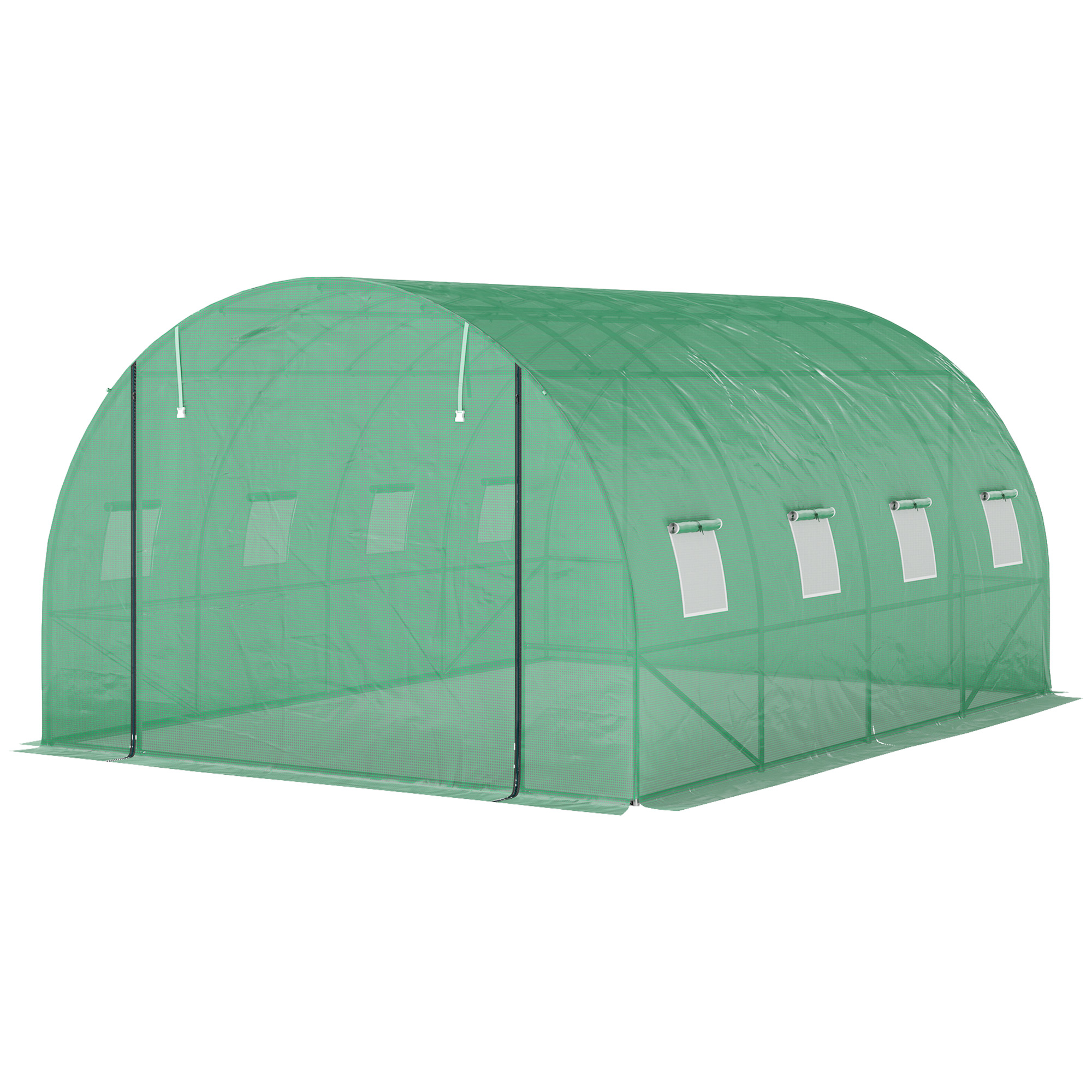 Outsunny Polytunnel Gewächshaus mit Kunststoff-Abdeckung und Stahlrahmen, begehbares Gewächshauszelt mit Rolltüren, Grün