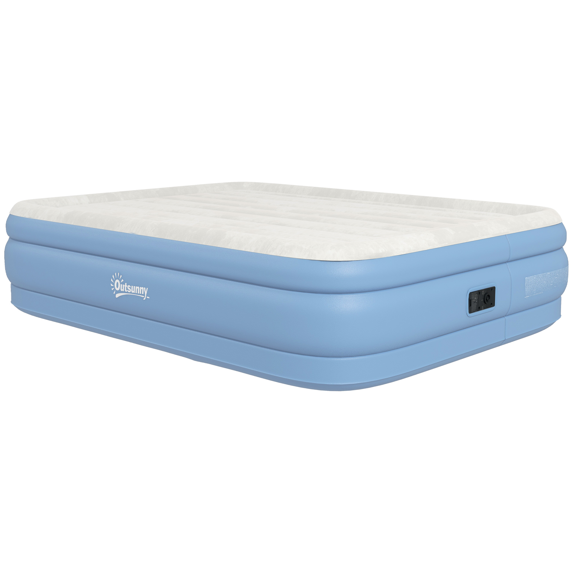 Outsunny Campingmatratze für 2 Personen, aufblasbar, eingebaute Pumpe, Tragetasche, 203 x 152 x 46 cm, Hellblau