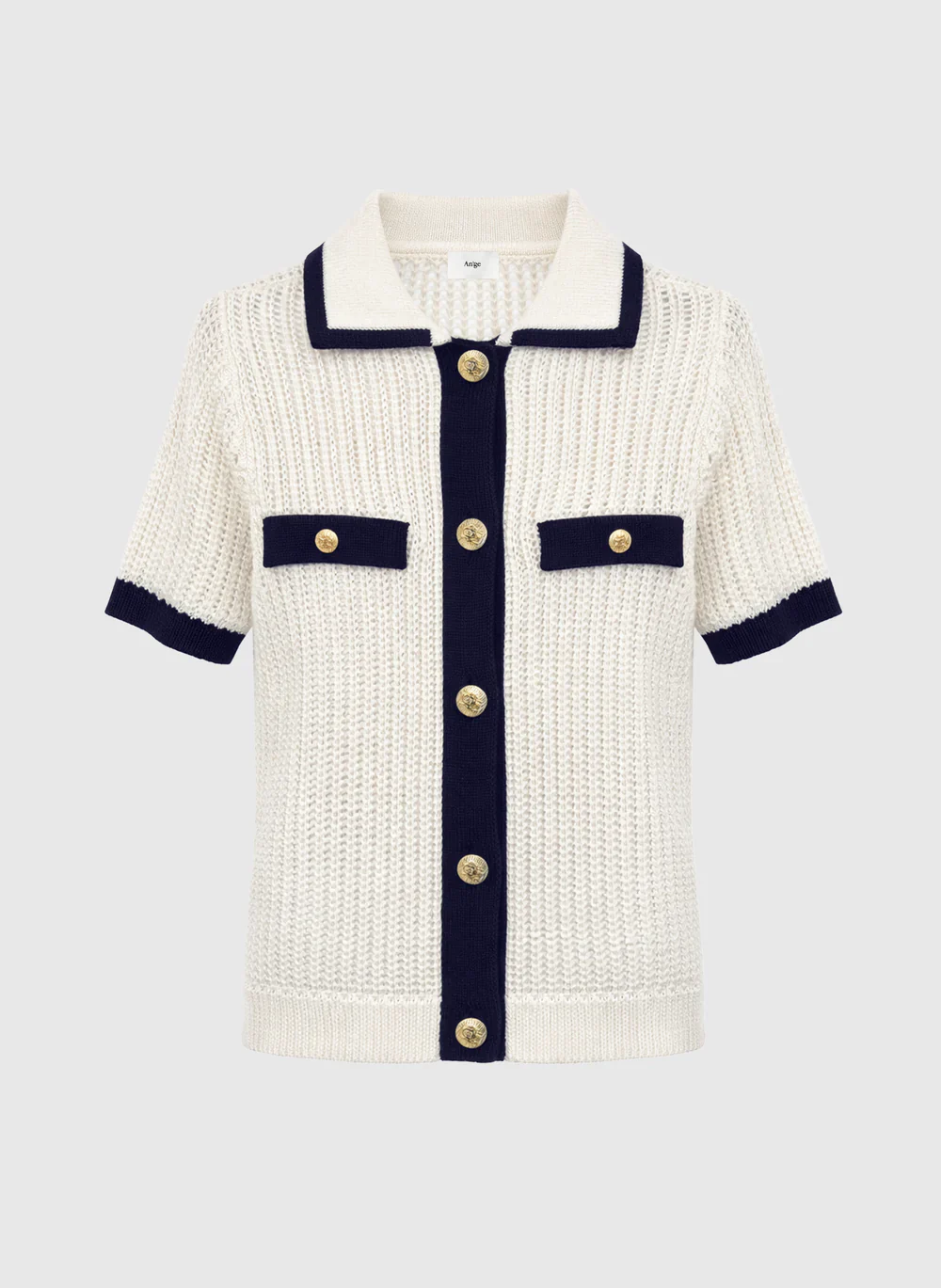 Short Sleeve Polo Neck Cardigan �� An'ge