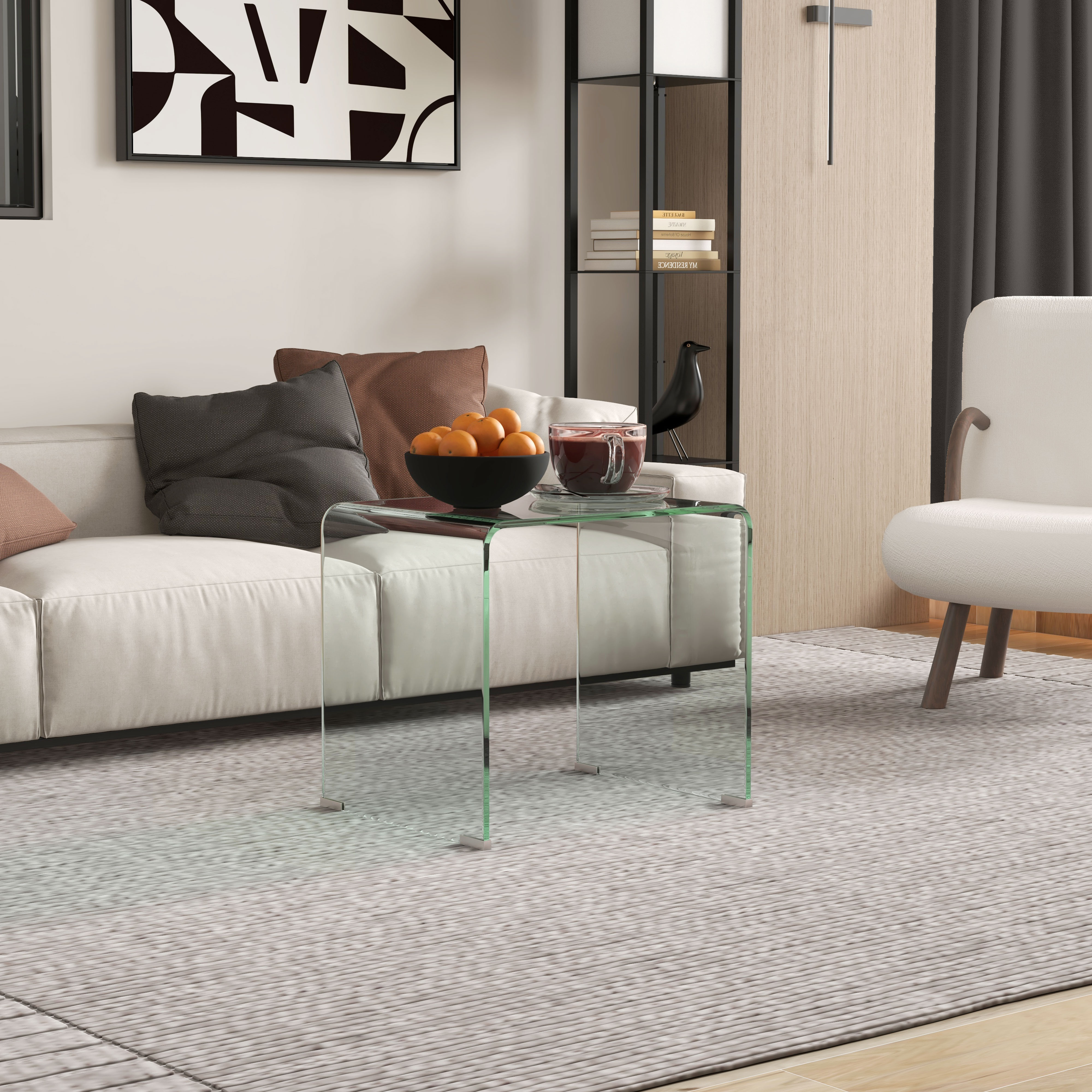 HOMCOM Modernder Glastisch aus gehärtetem Glas mit Monoblock-Design, 50x40x45 cm, Durchsichtig