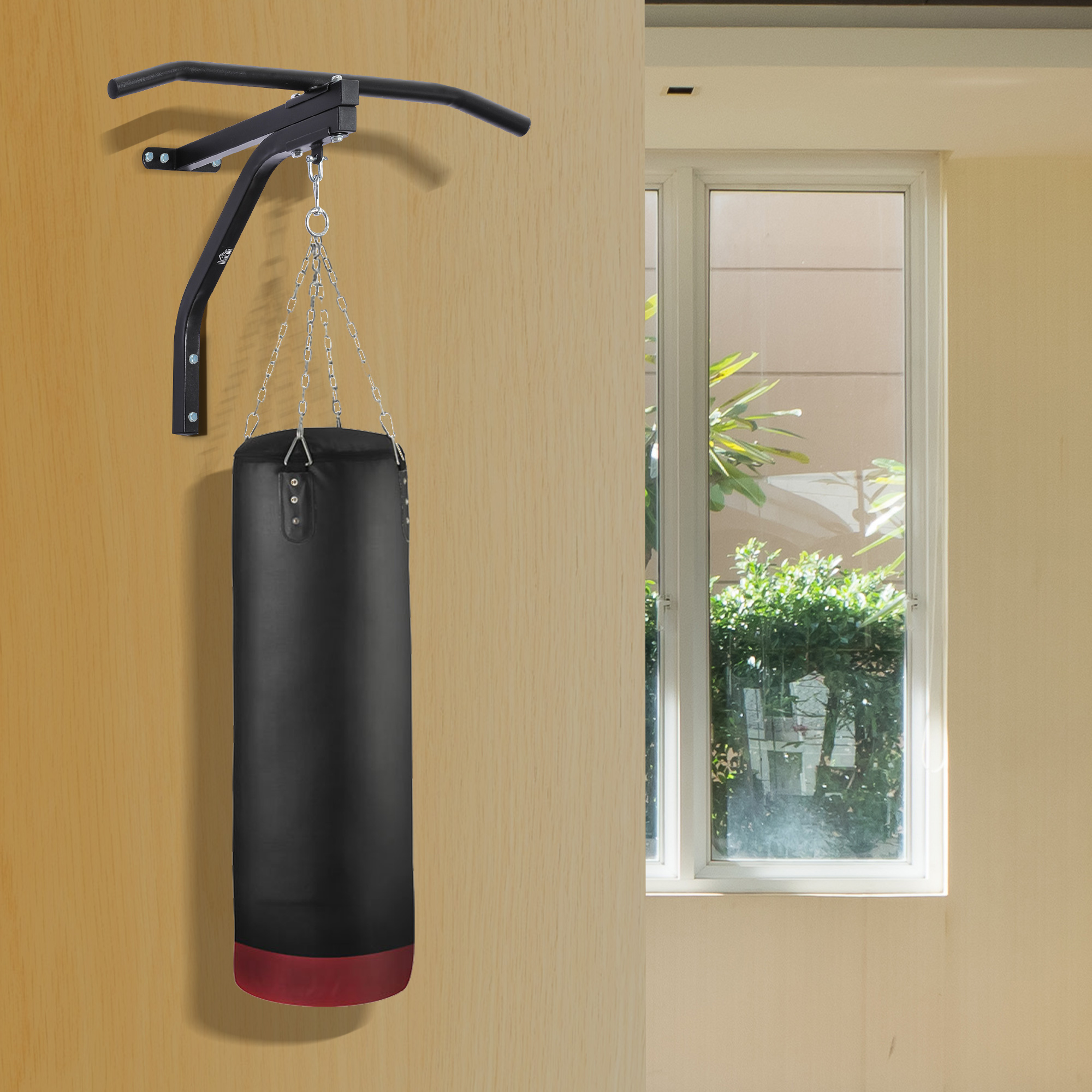 HOMCOM Boxsackhalterung Wandhalterung Boxsack Sandsack Halterung Tragkraft Stahl Schwarz 93 x 47 x 51 cm