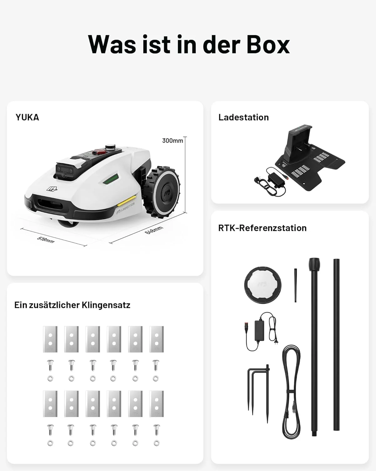 MAMMOTION YUKA Mini 700 robotmaaier zonder begrenzingsdraad, NetRTK+Vision, geen RTK-antenne nodig, automatische kartering, aanbevolen 700m2, max. 1100m2, met 4G-module, 50% helling