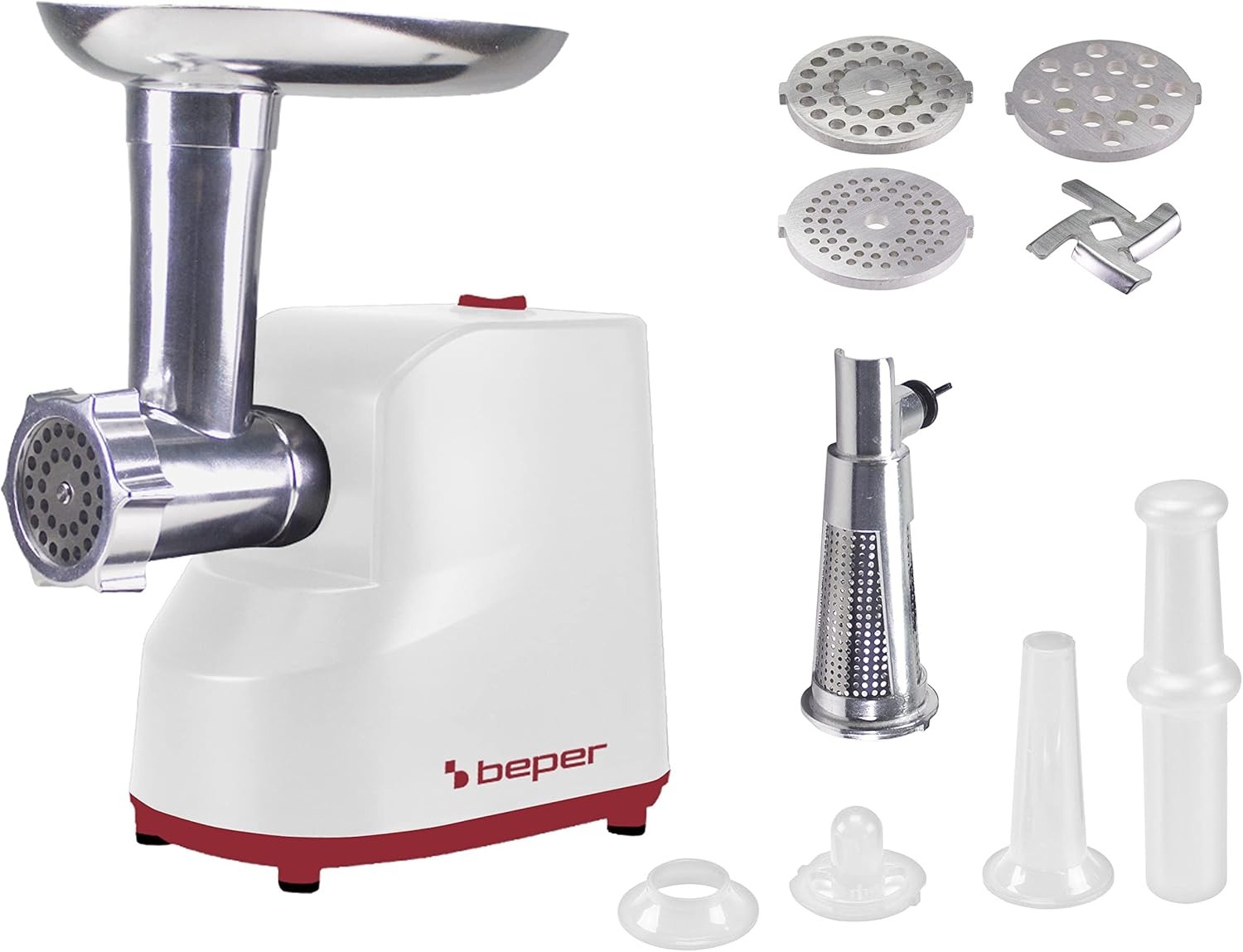 BEPER P102ROB200 Tritacarne Elettrico e Passapomodoro Elettrico 1200W con Trafile in Acciaio Inossidabile e Accessori