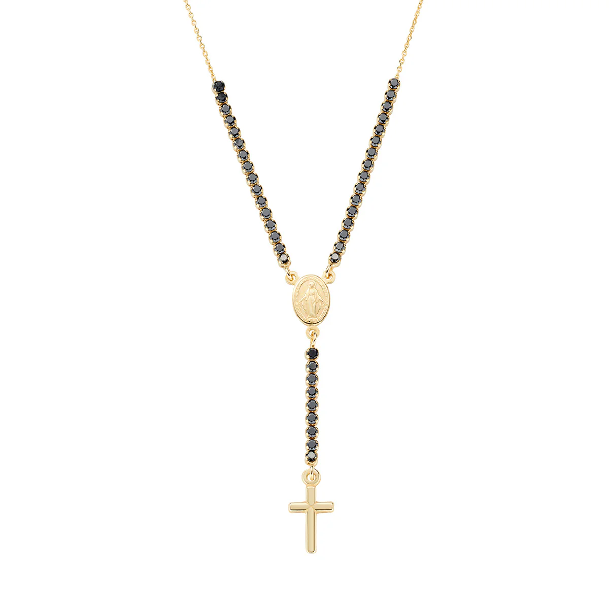 Collana Amen con Madonna in argento dorato e zirconi neri