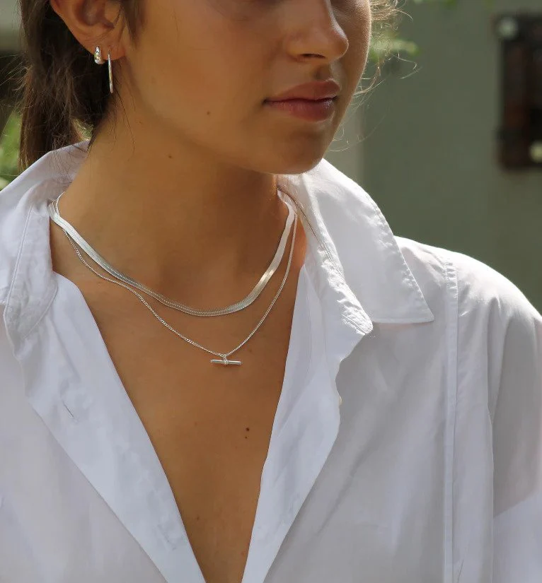 Mary-K Silver T-Bar Curb Chain Necklace