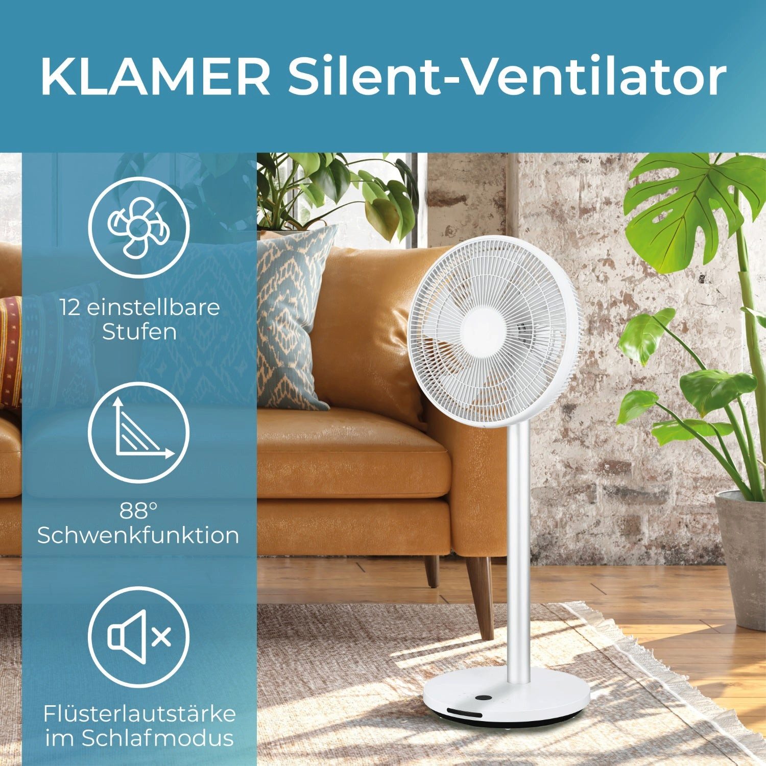Bodenventilator Extra leiser DC Designventilator mit Fernbedienung, 12 Geschwindigkei…