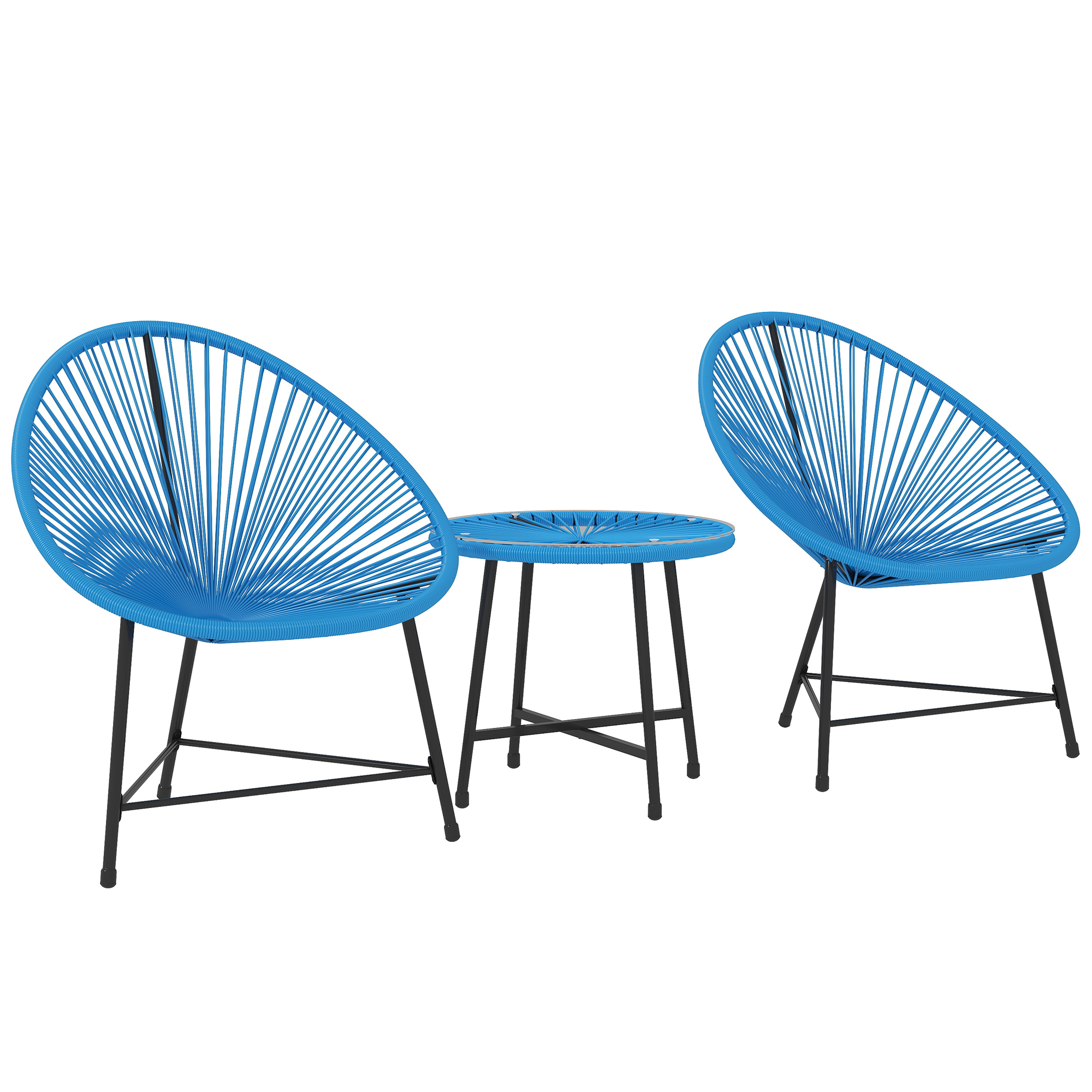 Outsunny Gartenmöbel-Set für den Außenbereich aus Kunststoffrattan für 2 Personen, gehärtete Glasplatte, für Balkon, Terrasse, Terrasse, Blau