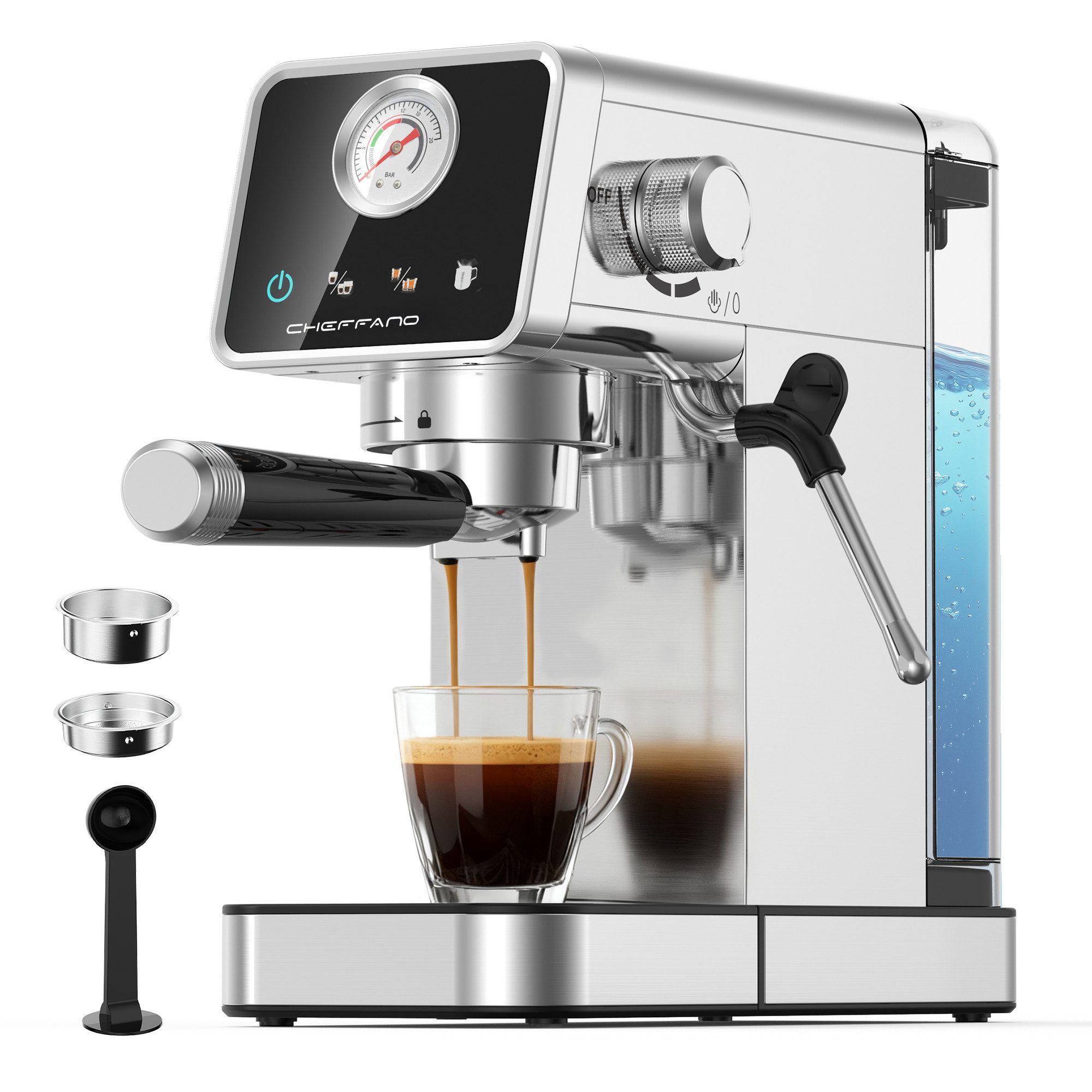 Espressomaschine Halbautomatische Espressomaschine mit 20 Bar Druck, Manometer und Touchscreen