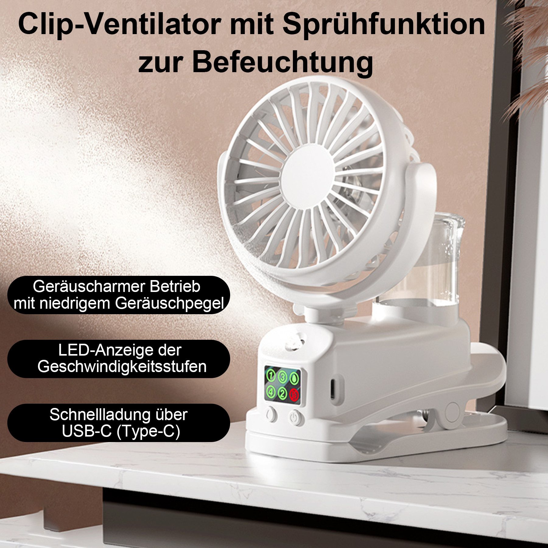 Mini USB-Ventilator Tragbarer Mini Ventilator mit Kühlen Nebel und Aufladbarem Batterie