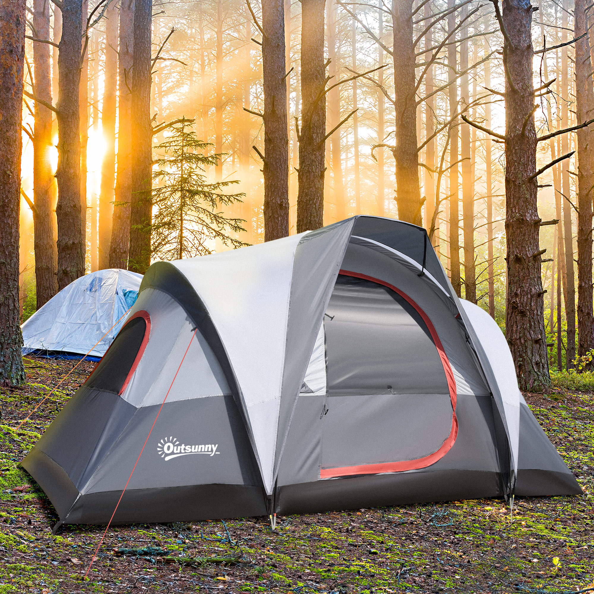 Outsunny Campingzelt für 2-3 Personen 3 bis 4 Jahreszeiten wasserdicht Doppelschicht-Mesh-Fenster 355 x 190 x 170 cm Grau