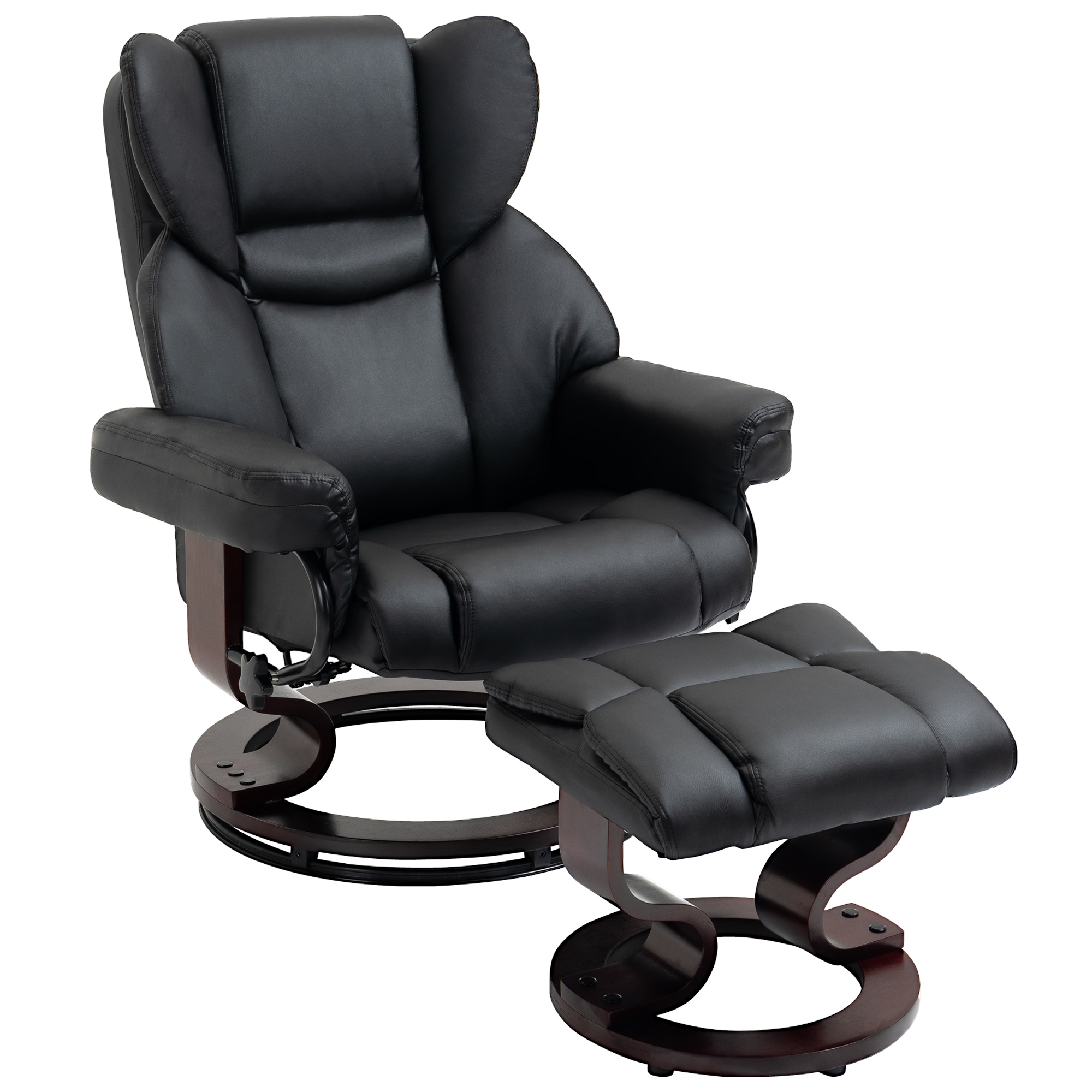 HOMCOM Relaxsessel mit Hocker, Liegefunktion, drehbar, bis 160 kg, Kunstleder, Metallrahmen, schwarz, 80 x 79 x 100 cm