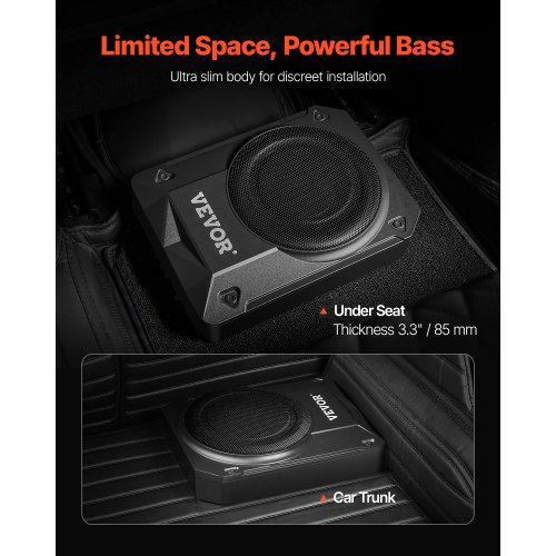 VEVOR Untersitz-Auto-Subwoofer 400W Schlankes Aktives Subwoofer-System 254mm