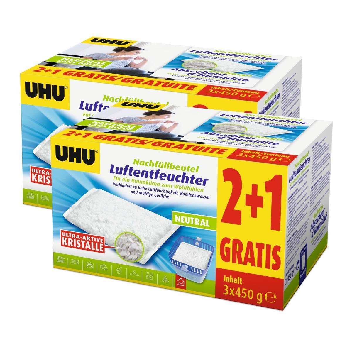 Luftentfeuchter UHU Original Luftentfeuchter Nachfüllbeutel 3x450g Neutral air max (2e