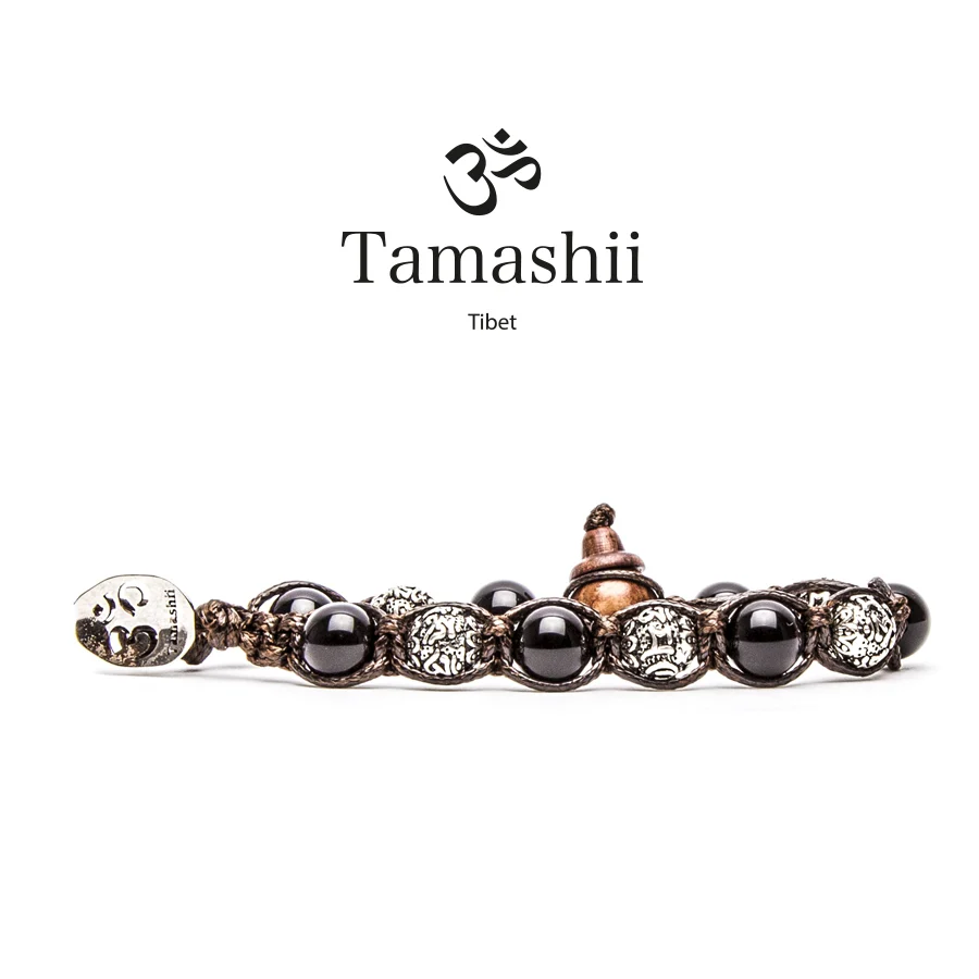 Bracciale Tamashii ruota della preghiera in onice nero e barilotti BHS900-1S