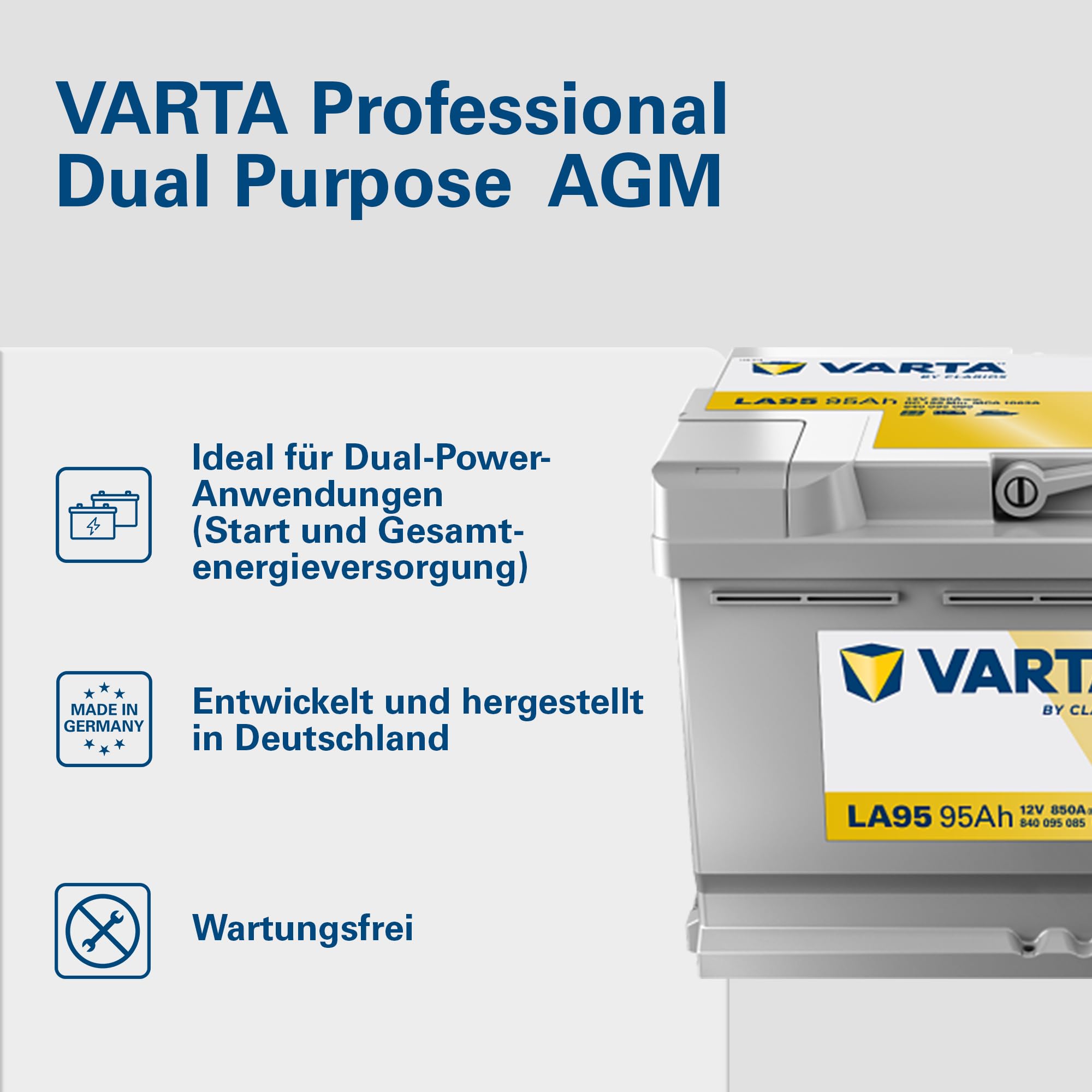 VARTA Professional Dual Purpose AGM LA95 12V 95Ah 850A Wohnmobil Wohnwagen Boot Versorgerbatterie wartungsfrei