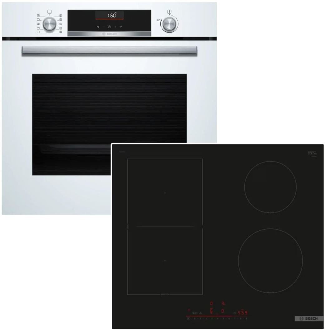 Backofen-Set Versenkknebel 3D Heißluft Weiß + Induktionskochfeld HomeConnect