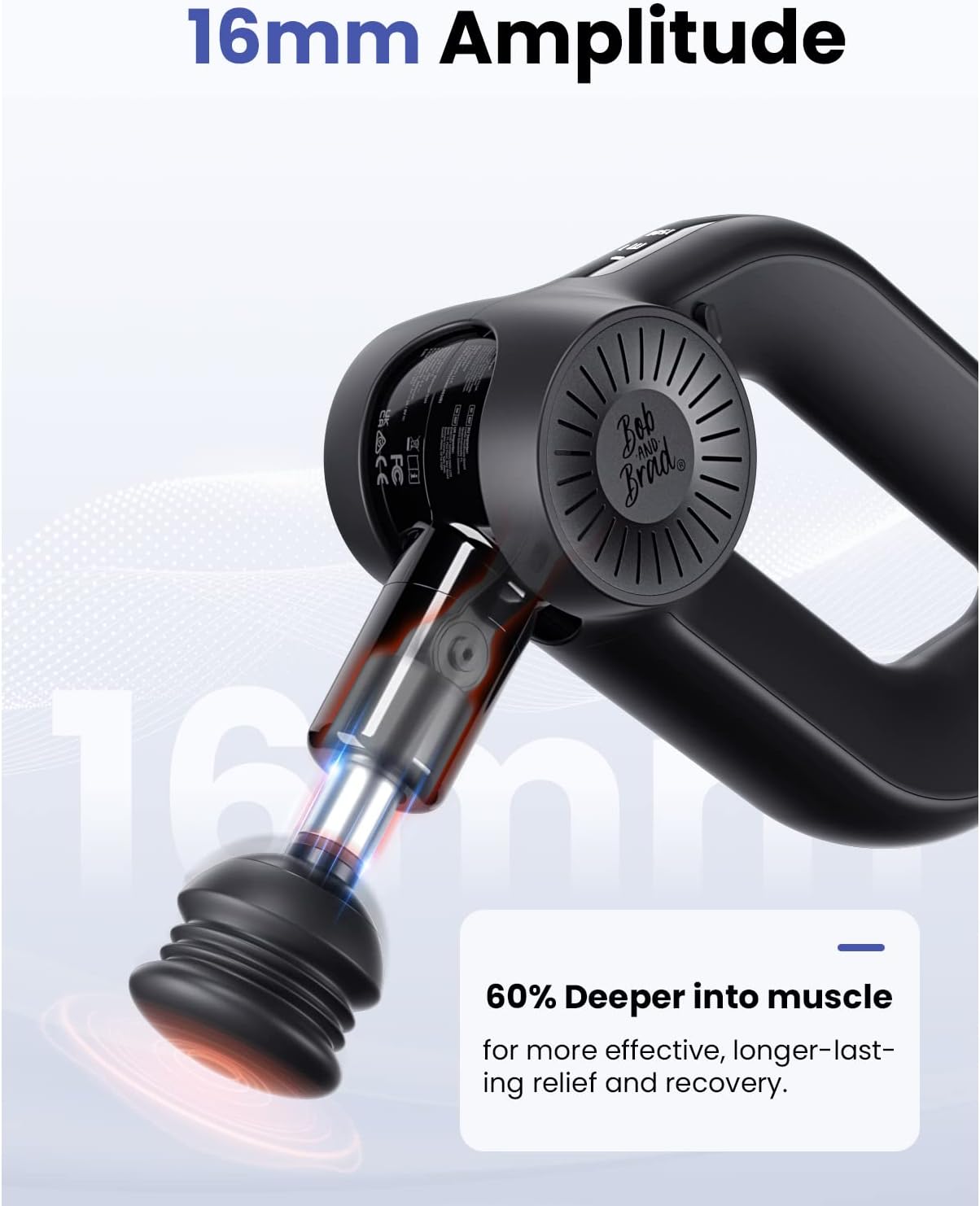 Bob and Brad D6 PRO Massage Gun &ndash; Deep Tissue Percussion Massager, 16mm Amplitude, Quiet, Battery Powered, Whole Body Muscle Relief