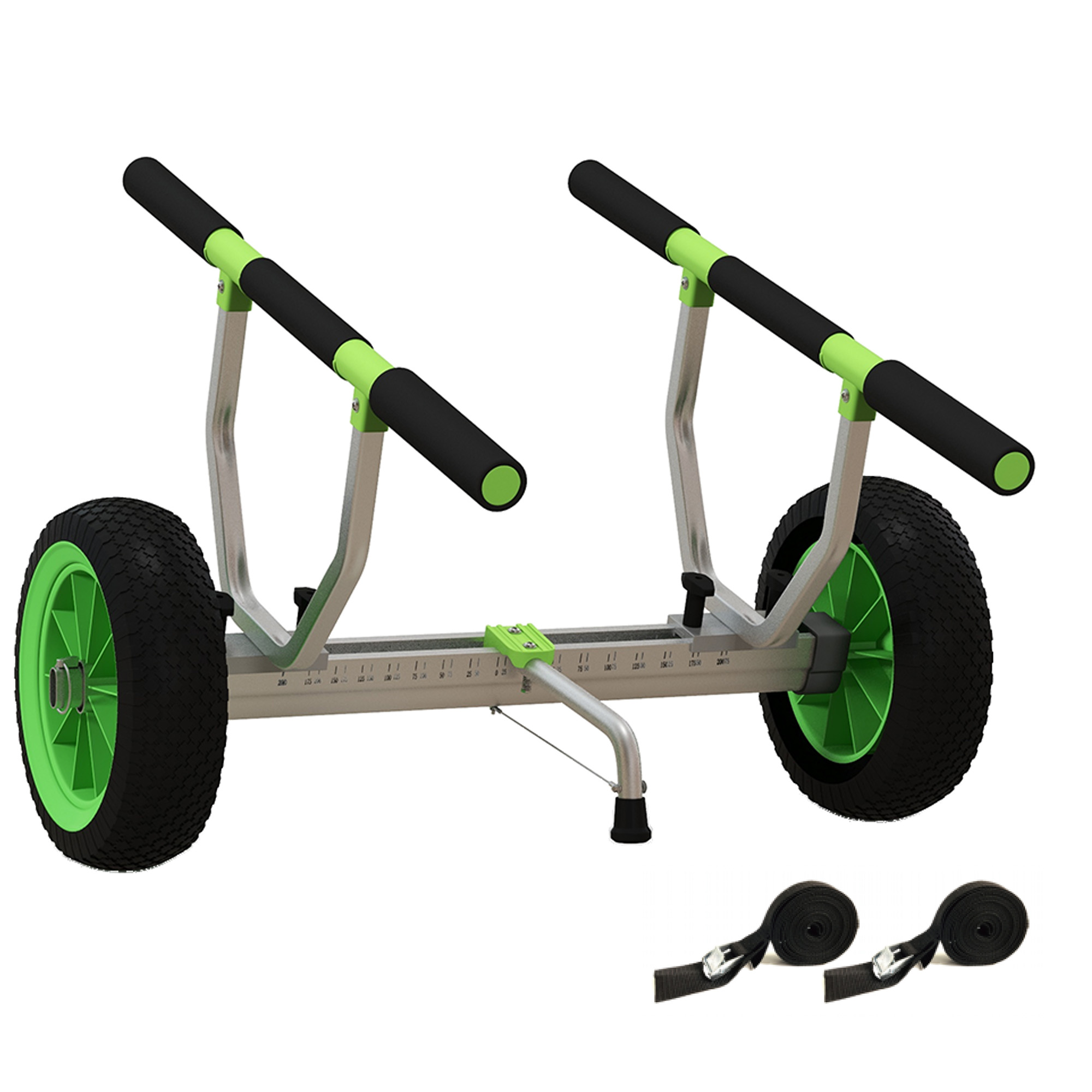 SPORTNOW Bootswagen, verstellbare Breite, bis 100 kg belastbar, Aluminium, schwarz+grün, 79 x 72,5 x 42 cm