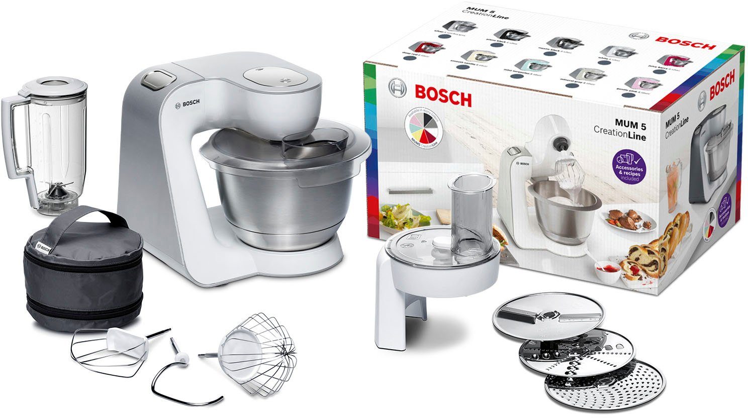 Küchenmaschine Serie 4 MUM58W20, Mixer, Durchlaufschnitzler, 3 Scheiben, weiß