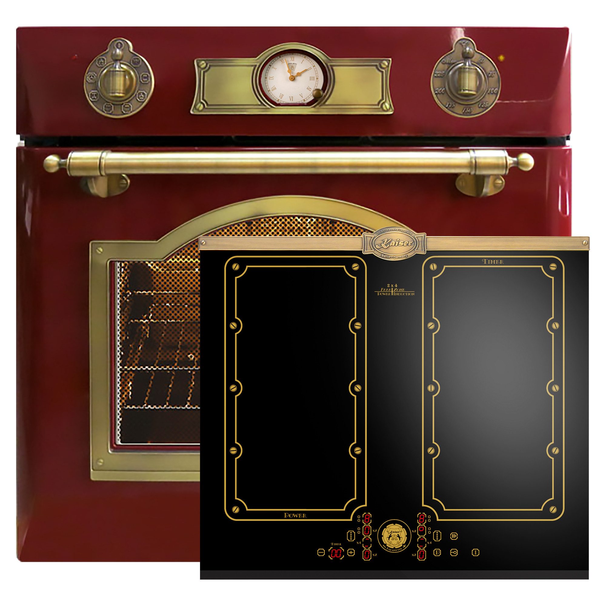 Backofen-Set Herd Set Autark Elektro Einbaubackofen, 60 cm,Teleskop-System, 67L, 8 Funktionen mit Induktionskochfeld 60 cm FREE ZONE mit 2 FLEX Induktions-Zonen EH 6355 RotEm+KCT 6192 FI Em