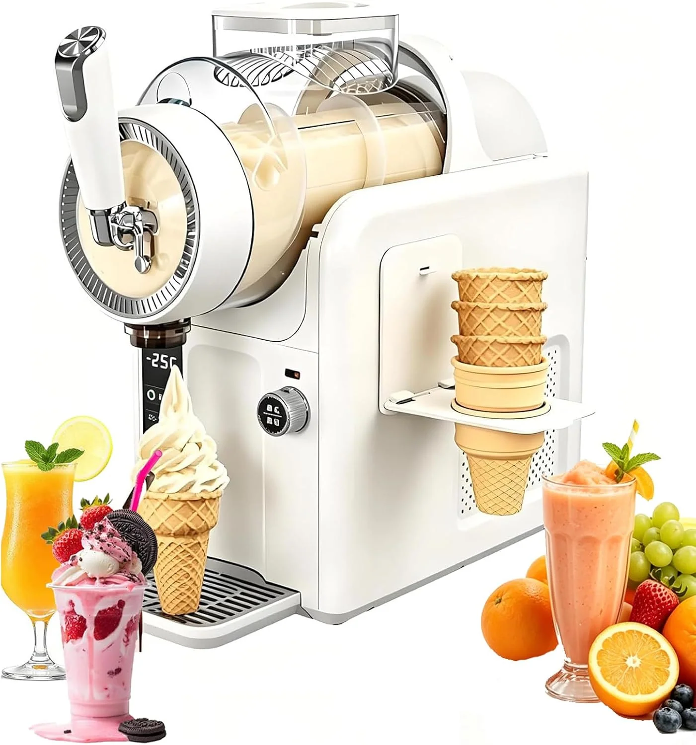 AityBuy Eismaschine, 185 W, 2 l, ABS-Kunststoff + Aluminiumlegierung, Weiß, 2000 Ml Soft, Slush-EIS-Maschine, Kein EIS Erforderlich