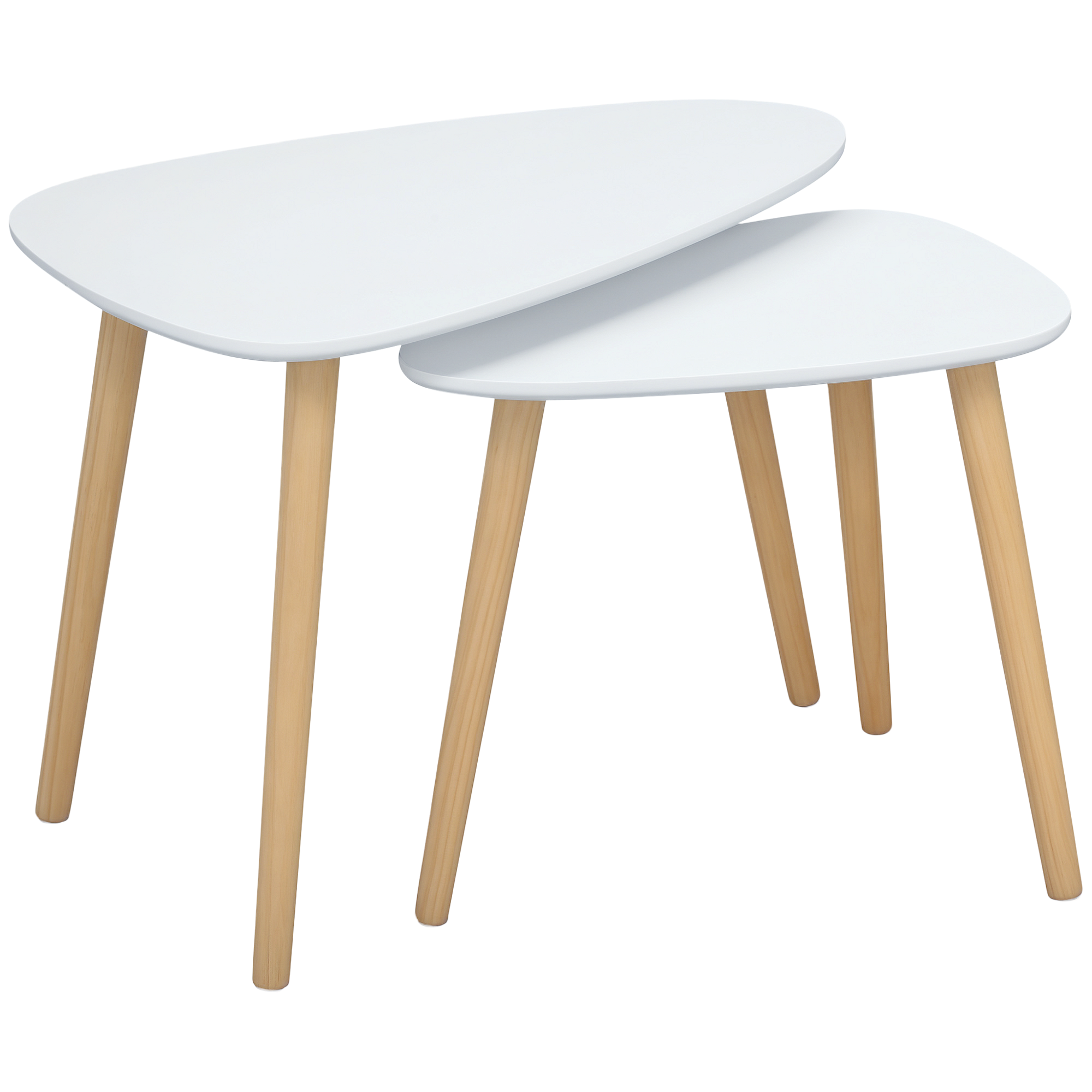 HOMCOM 2er-Set Beistelltische Skandi-Design 59,5 cm x 39,5 cm x 45 cm MDF Kiefernholz Weiß + Natur