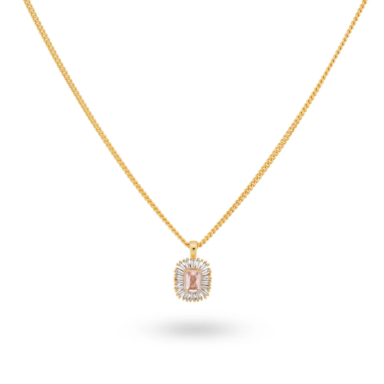 Collana 24Kae dorata giallo e ciondolo pietra rose e zirconi bianchi 32451Y