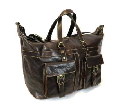 Large Unisex Leather Travel Bag �C Made in Italy - Brown